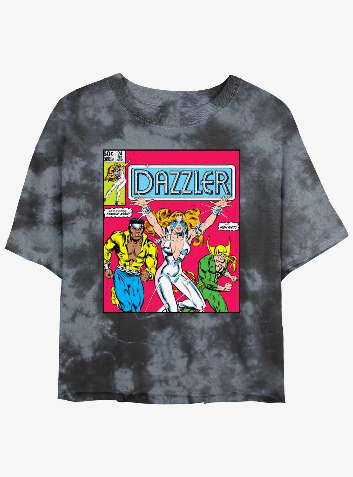 Marvel Dazzler Iron Fist And Luke Cage Womens Tie-Dye Crop T-Shirt, BLKCHAR, hi-res