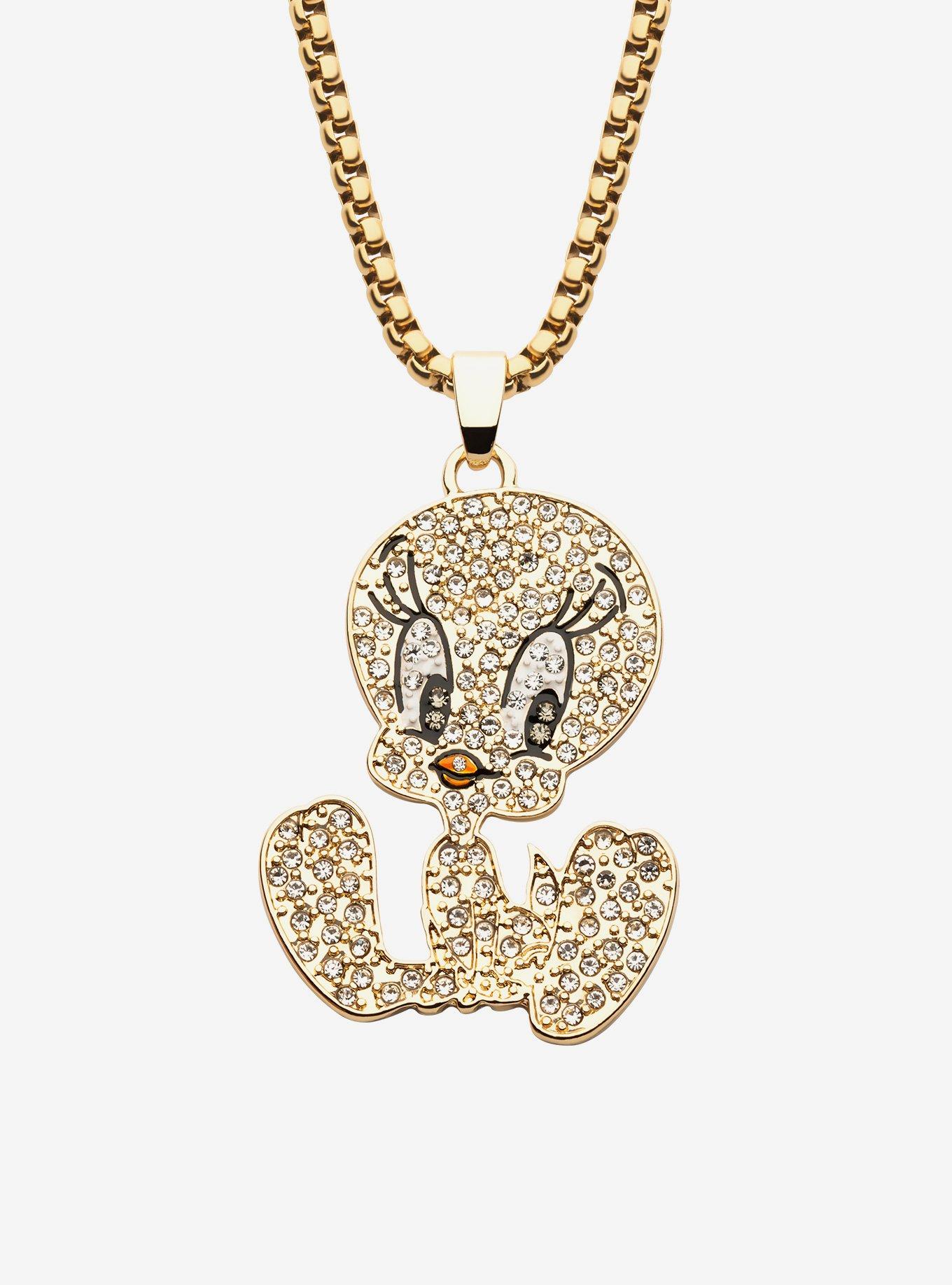 Looney Tunes Tweety Bird Gold Plated Gem Necklace, , hi-res