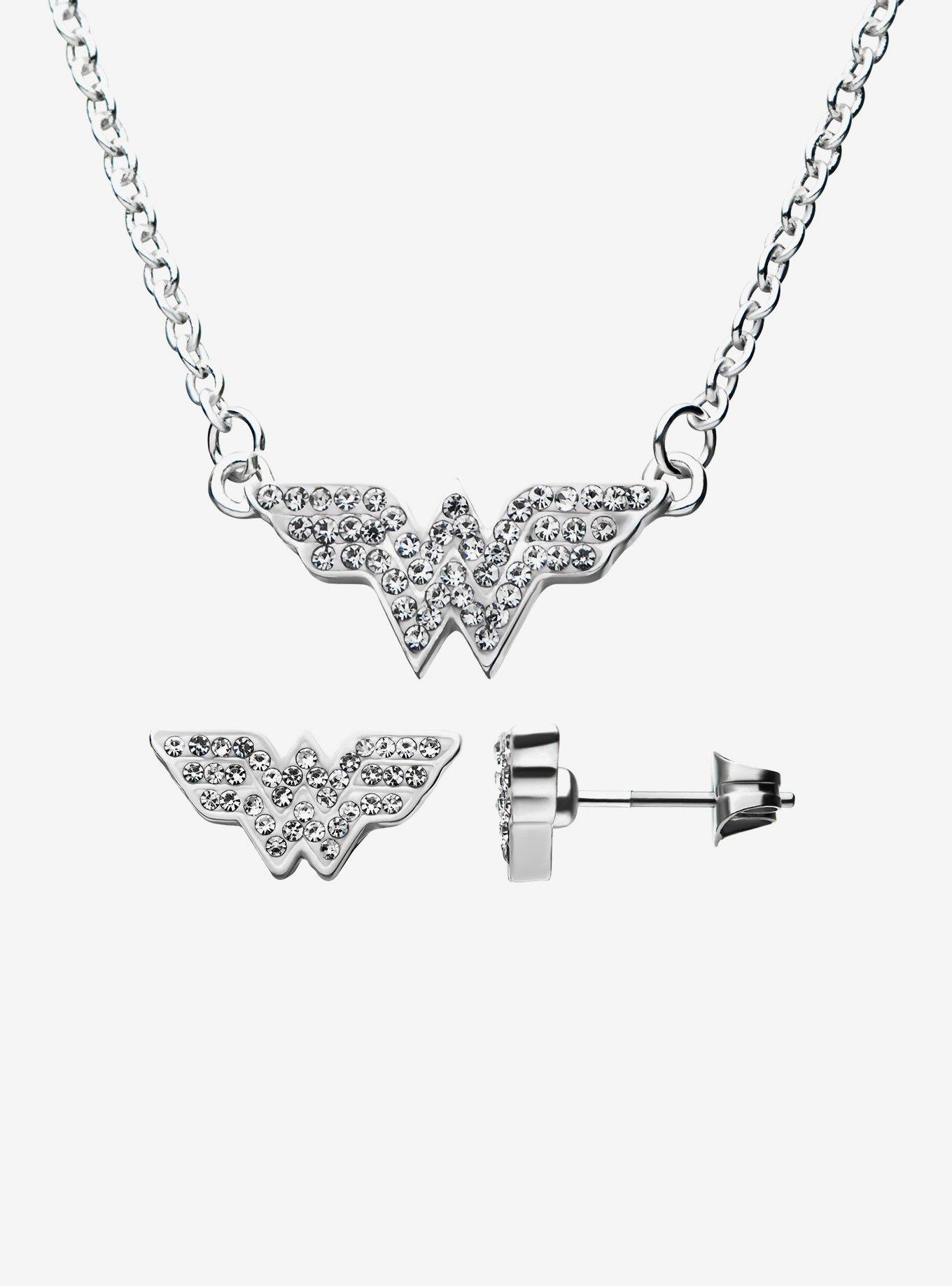 DC Comics Wonder Woman Logo Stud Earrings & Necklace Set, , hi-res