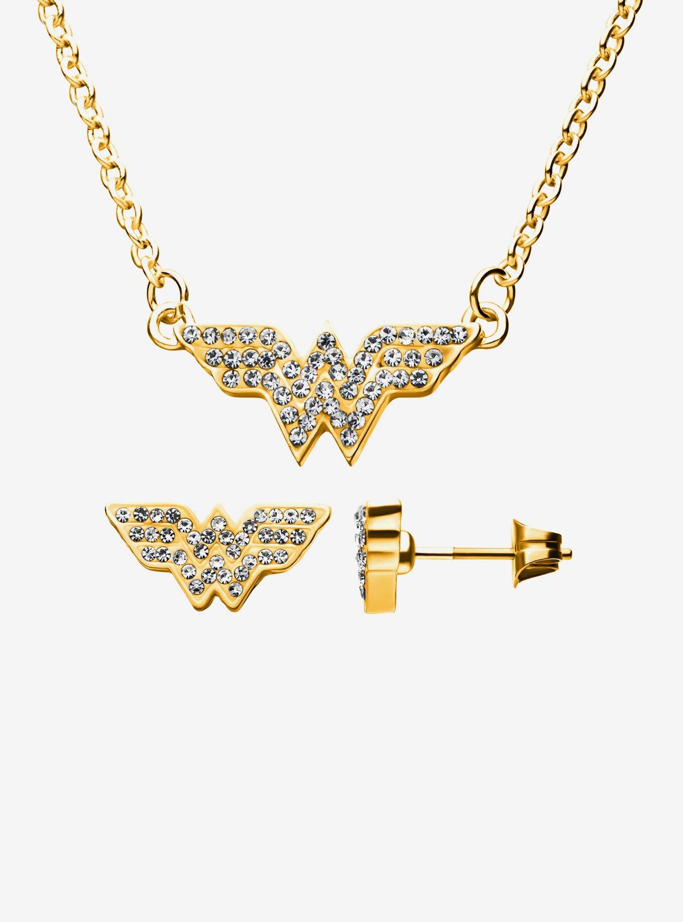 DC Comics Wonder Woman Stud Earrings & Necklace Set, , hi-res