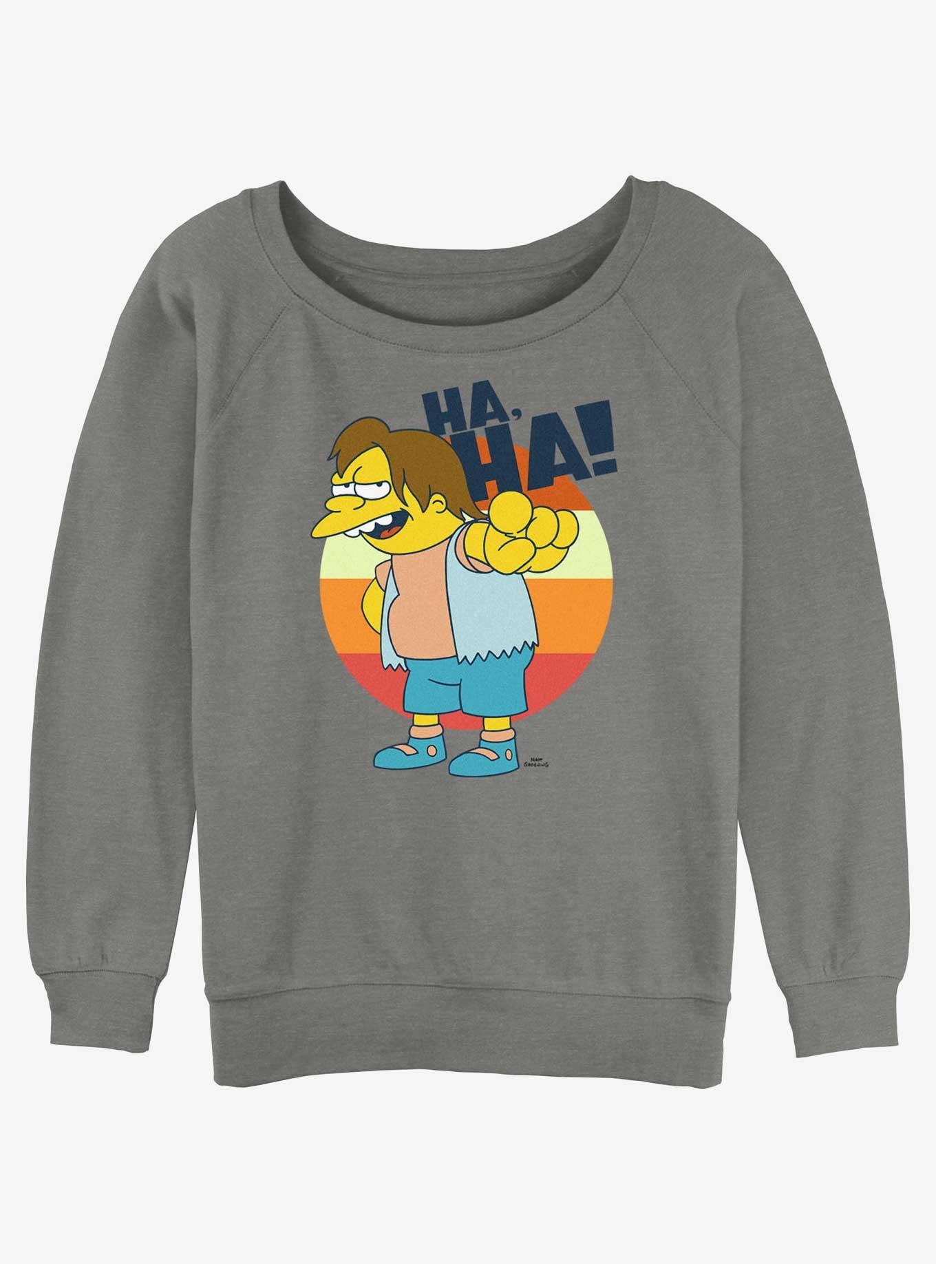 The Simpsons Nelson Ha, Ha! Girls Slouchy Sweatshirt, GRAY HTR, hi-res