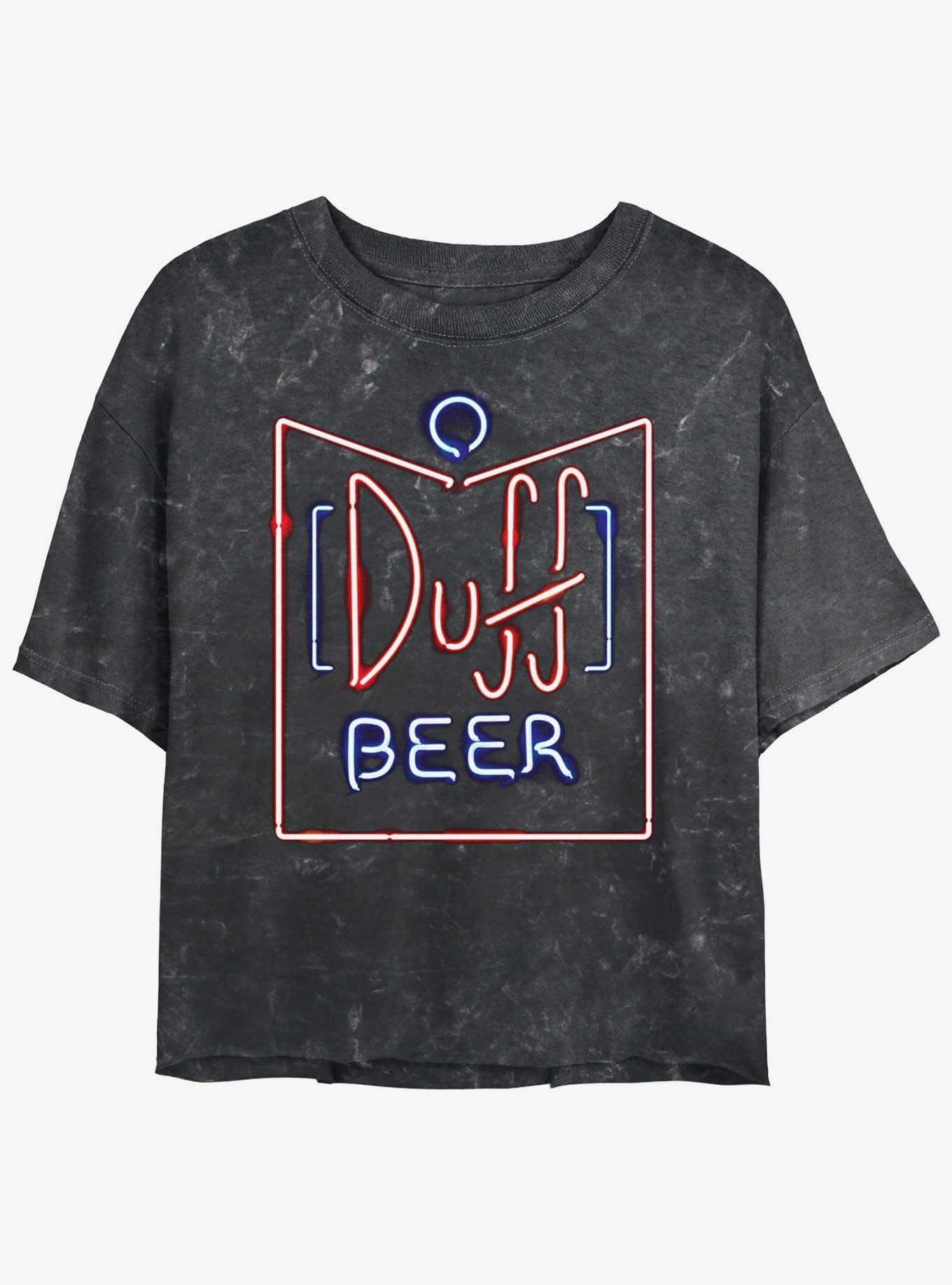 The Simpsons Duff Beer Neon Sign Logo Girls Mineral Wash Crop T-Shirt, BLACK, hi-res