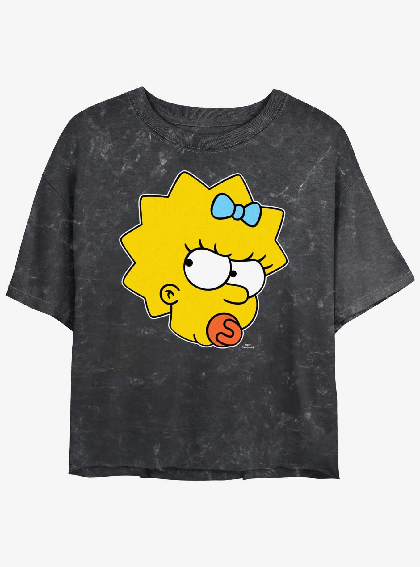 The Simpsons Sassy Maggie Girls Mineral Wash Crop T-Shirt, BLACK, hi-res