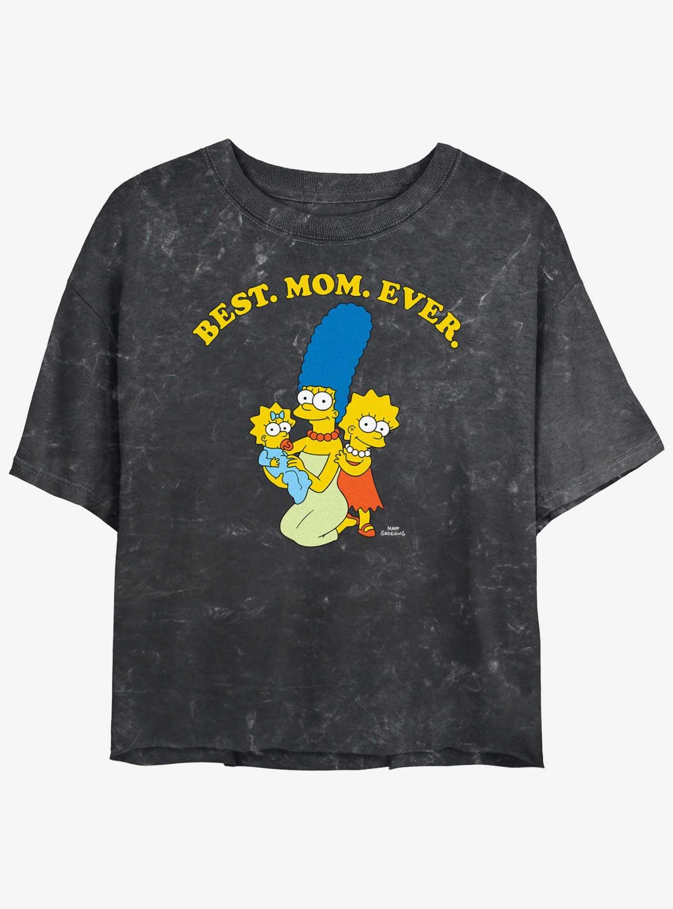 The Simpsons Marge Best. Mom. Ever. Girls Mineral Wash Crop T-Shirt, BLACK, hi-res