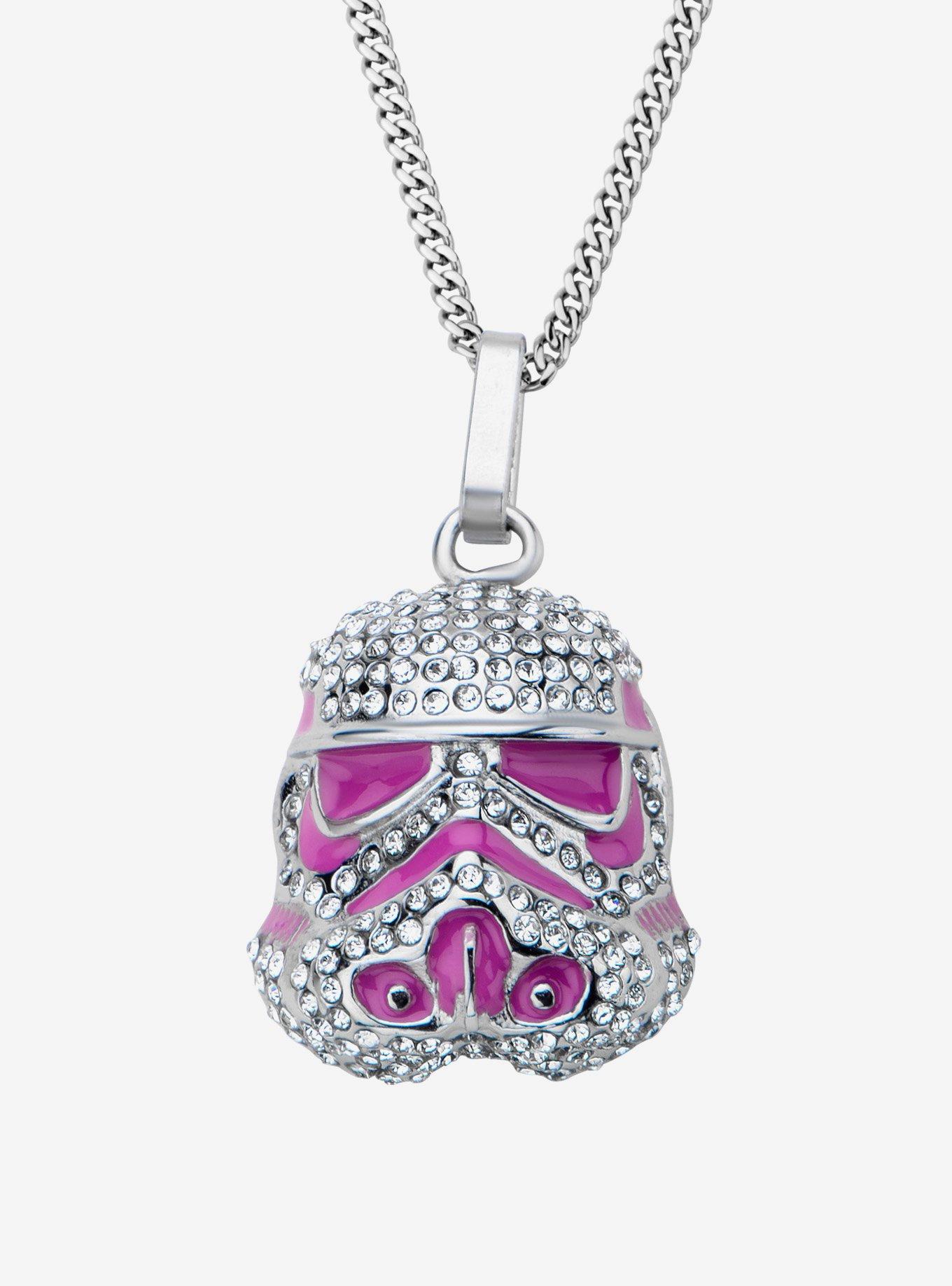 Star Wars Stormtrooper Pink Enamel with Clear Gem Pendant Necklace, , hi-res