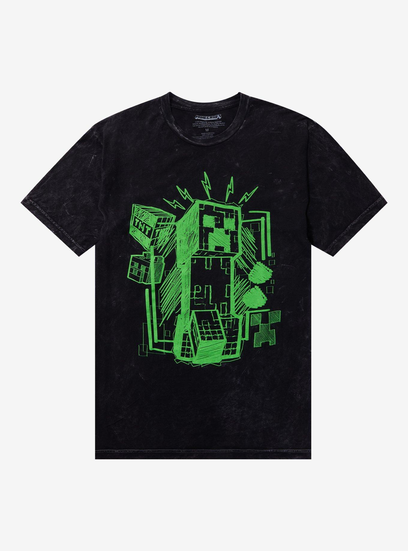 Minecraft Creeper Neon Sketch Dark Wash T-Shirt, , hi-res