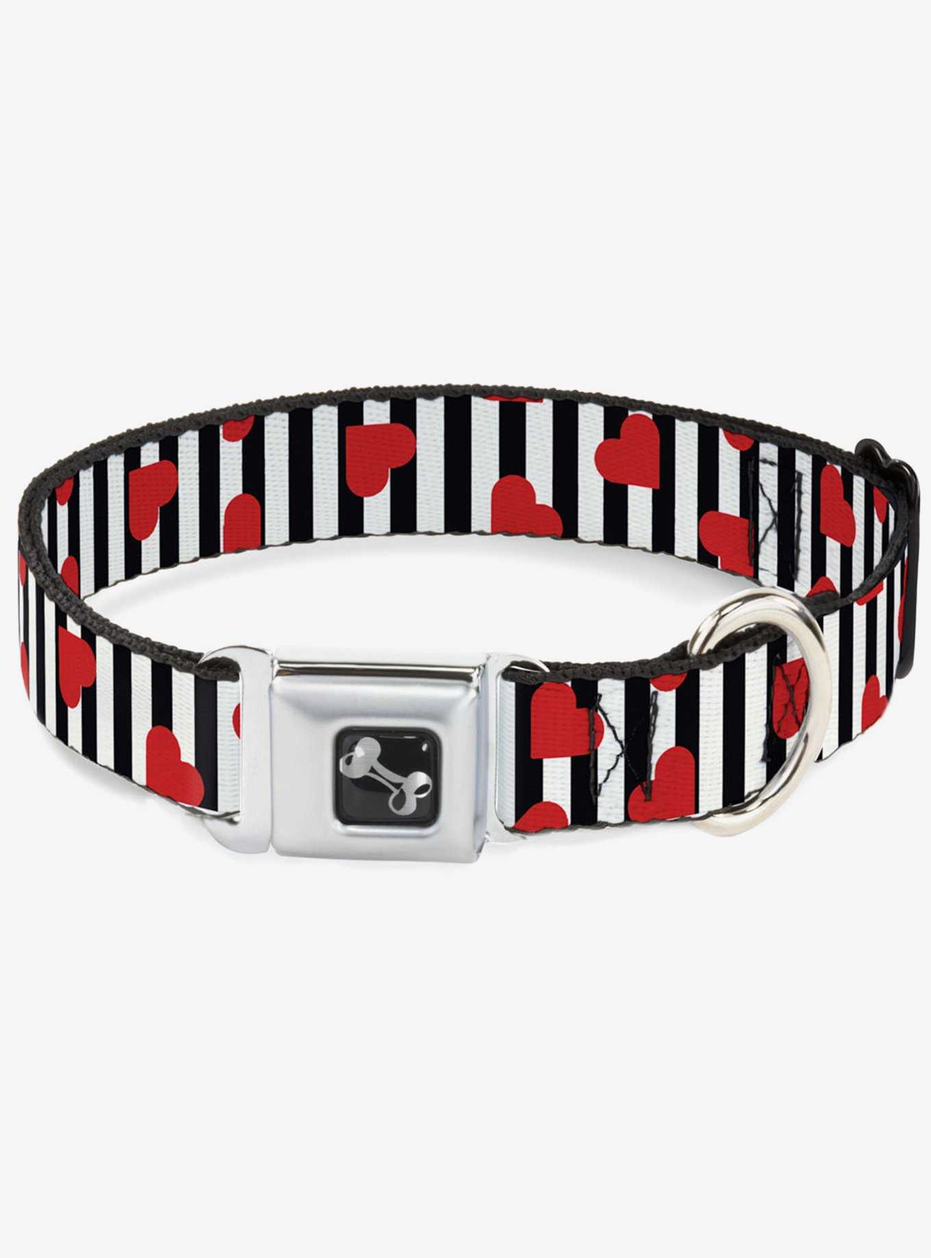 Hearts Scattered Stripe Seatbelt Buckle Dog Collar, , hi-res