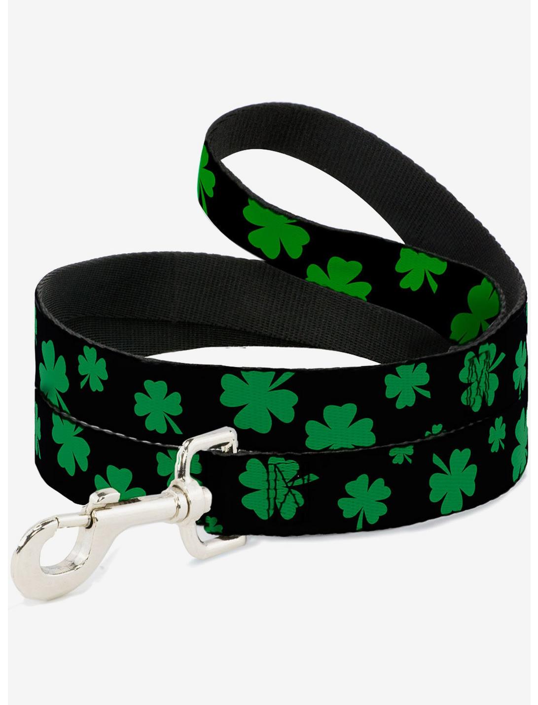 St. Patrick's Day Clovers Scattered Black Green Dog Leash, , hi-res