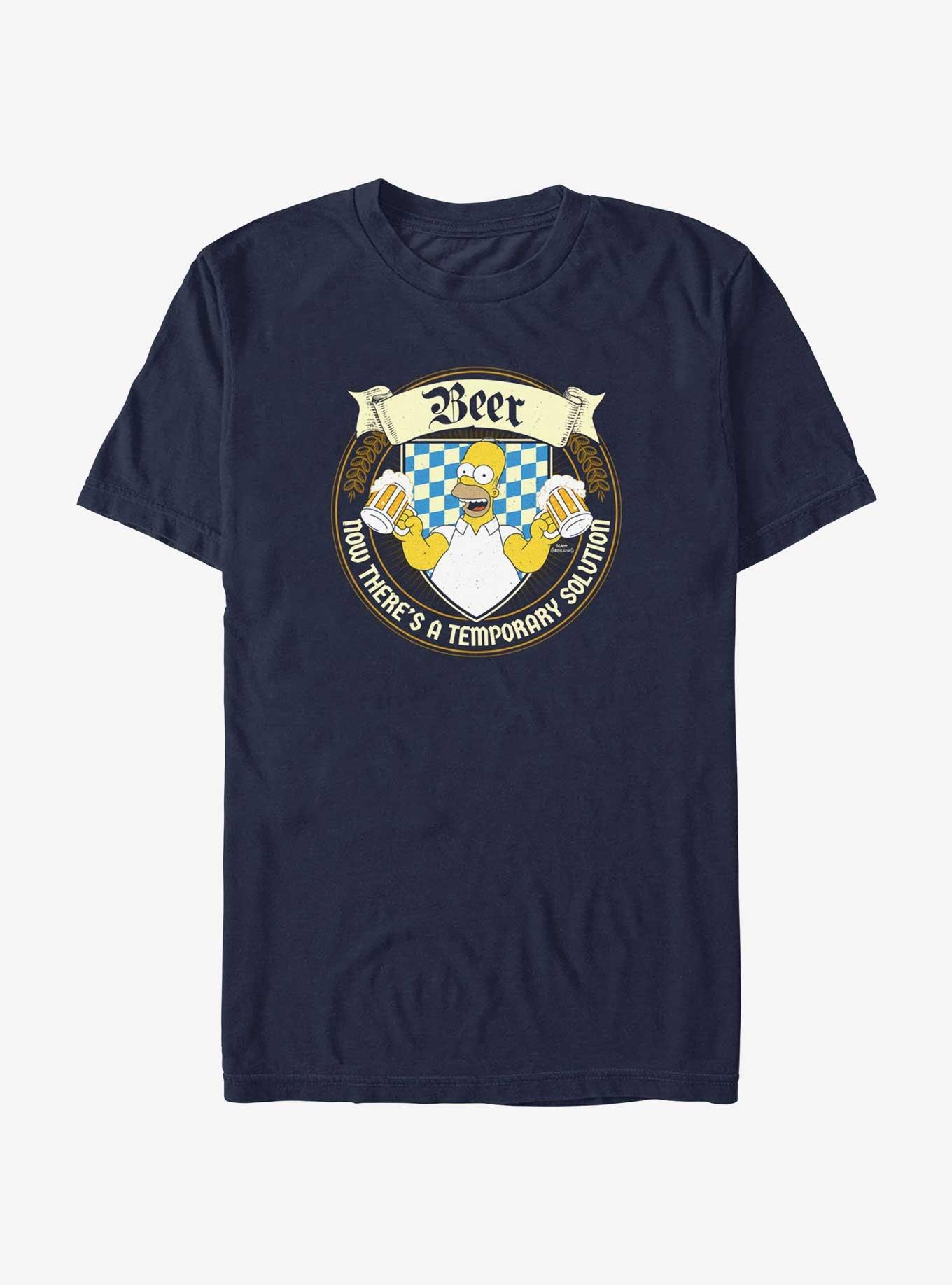 The Simpsons Beer Now There's A Temporary Solution T-Shirt, NAVY, hi-res