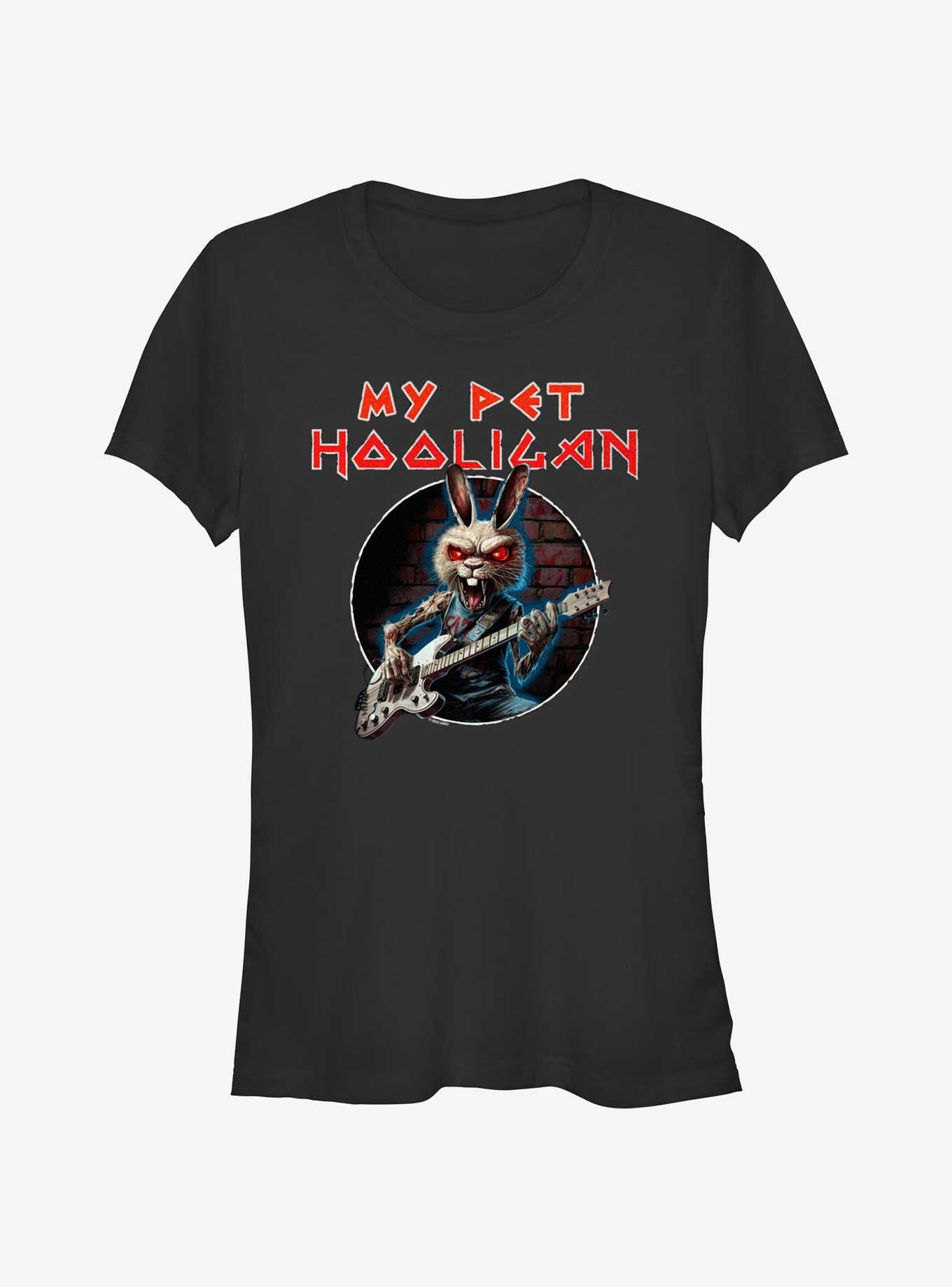 My Pet Hooligan Rock Out Rabid Bunny Girls T-Shirt, BLACK, hi-res