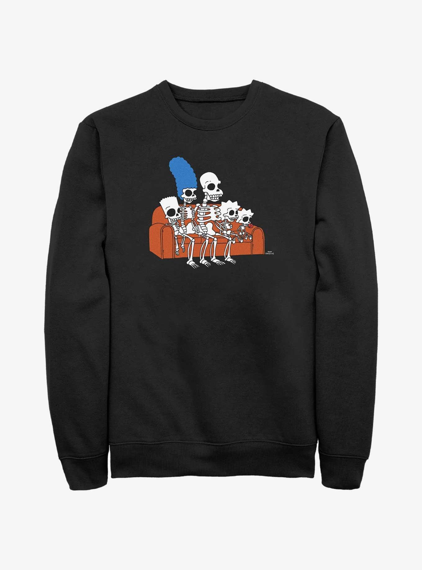 The Simpsons Skeleton Family Couch Crew Sweatshirt, BLACK, hi-res