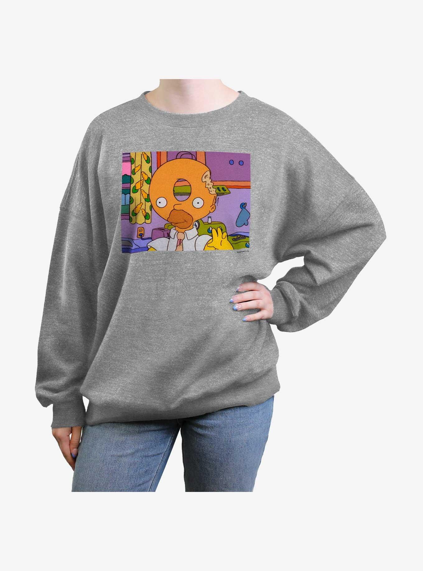 The Simpsons Donut Head Homer Girls Oversized Sweatshirt, HEATHER GR, hi-res