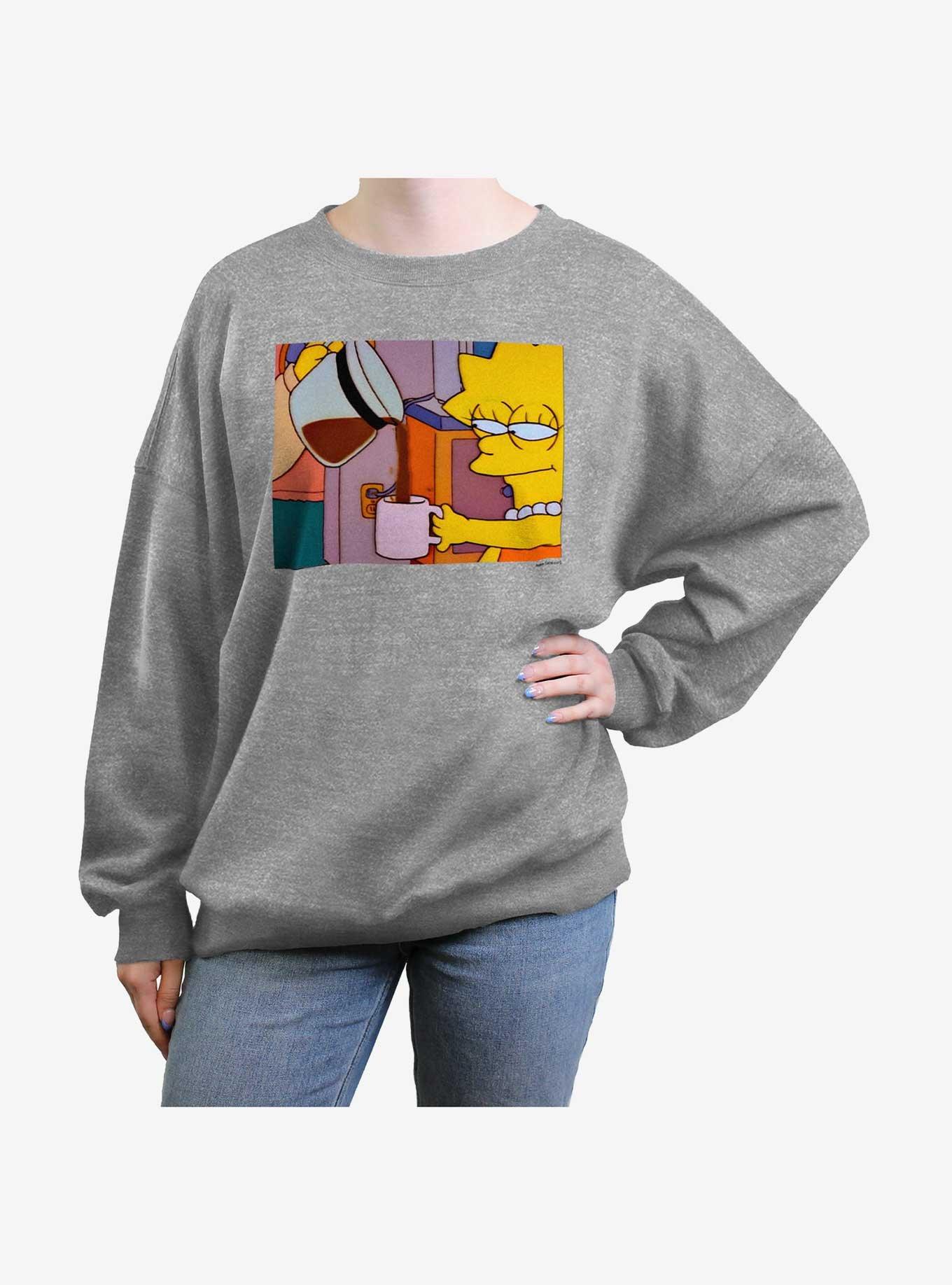 The Simpsons Lisa Needs Coffee Girls Oversized Sweatshirt, HEATHER GR, hi-res