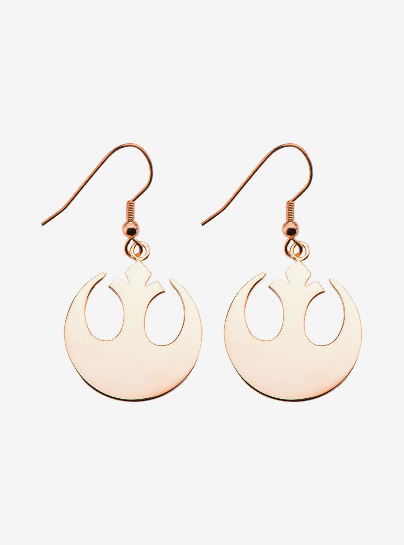 Star Wars Rebel Alliance Rose Gold IP Dangle Hook Drop Earrings, , hi-res