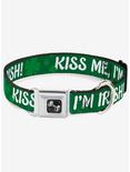 Kiss Me I'm Irish Clovers Seatbelt Buckle Dog Collar, GREEN, hi-res