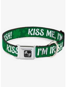 Kiss Me I'm Irish Clovers Seatbelt Buckle Dog Collar, , hi-res