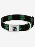 St. Patrick's Day Black Clovers Seatbelt Buckle Dog Collar, GREEN, hi-res