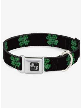 St. Patrick's Day Black Clovers Seatbelt Buckle Dog Collar, , hi-res