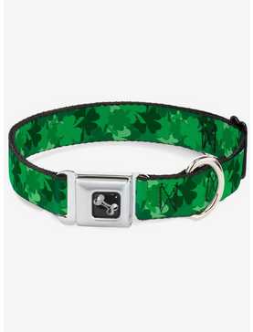 St. Patrick's Day Stacked Shamrocks Green Seatbelt Buckle Dog Collar, , hi-res