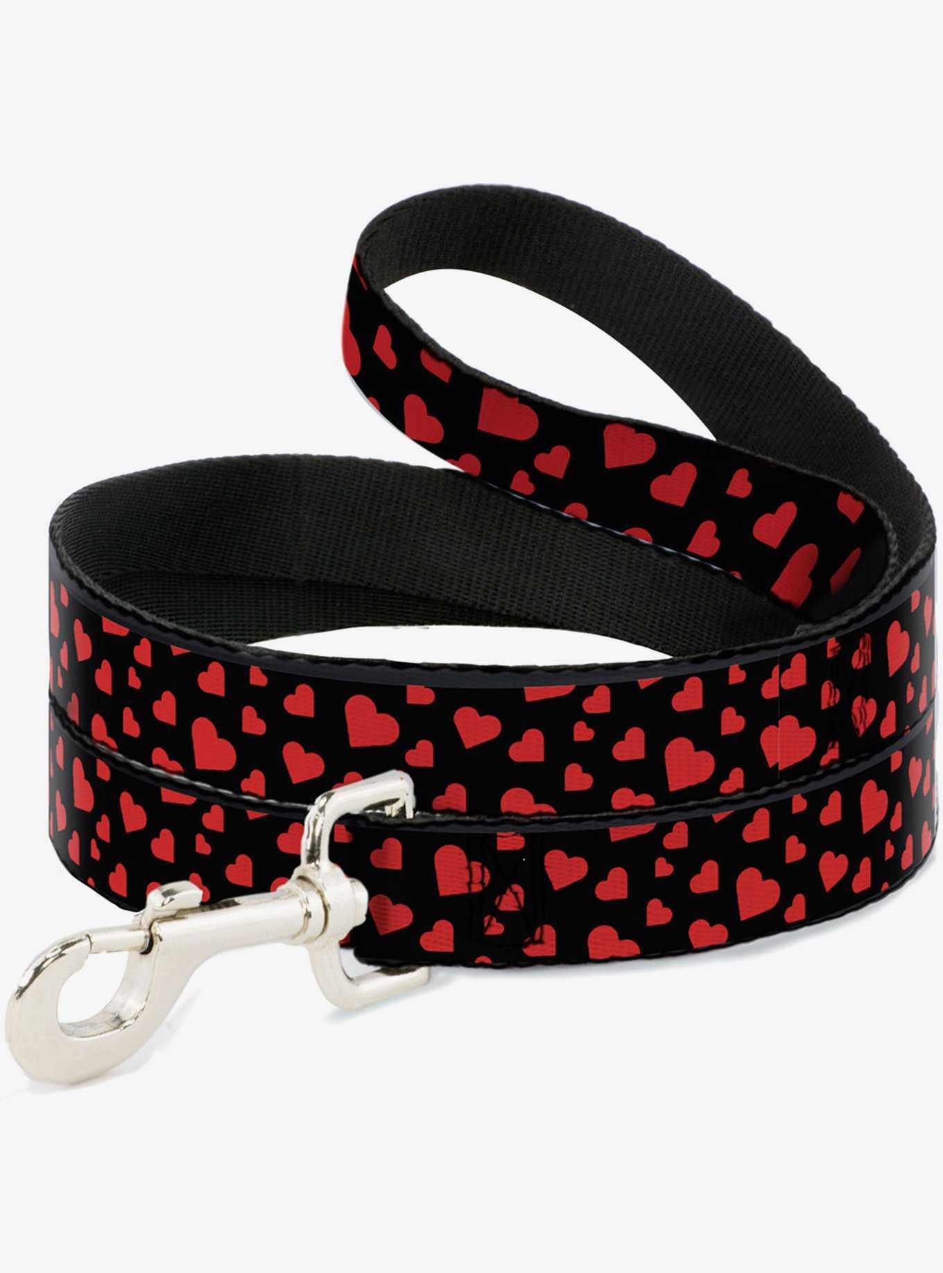Hearts Scattered Black Red Dog Leash, , hi-res