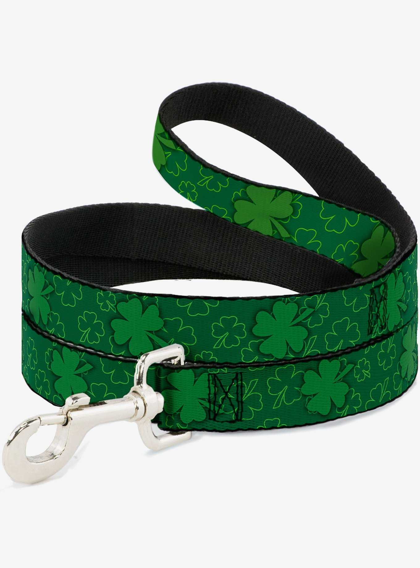 St. Patrick's Day Clovers Scattered Outline Solid Green Dog Leash, , hi-res