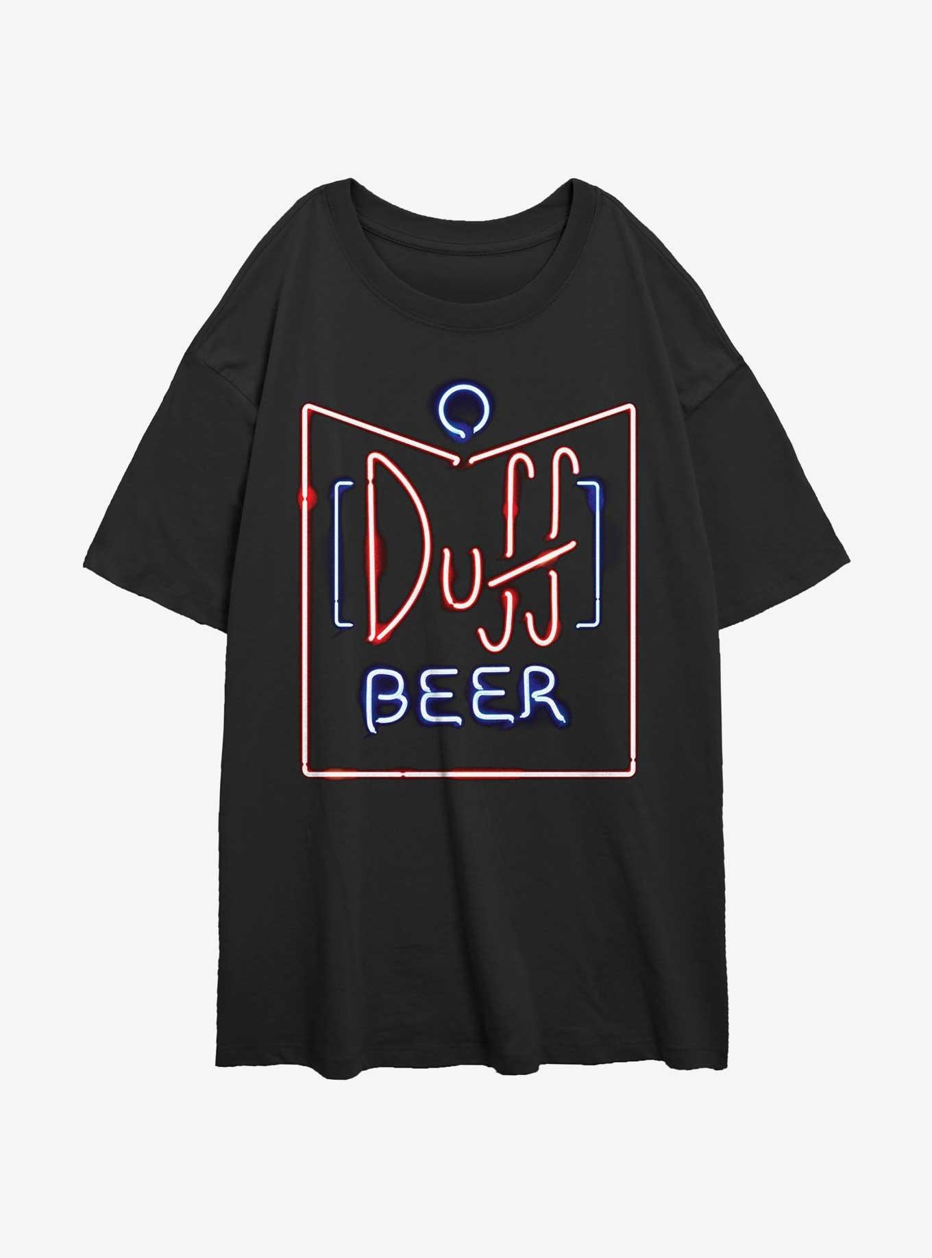 The Simpsons Duff Beer Neon Sign Logo Girls Oversized T-Shirt, BLACK, hi-res
