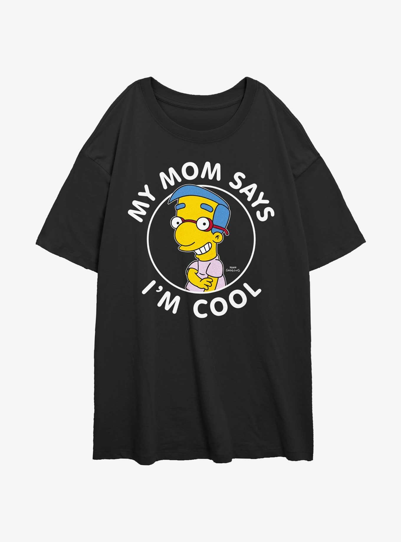 The Simpsons My Mom Thinks I'm Cool Girls Oversized T-Shirt, BLACK, hi-res