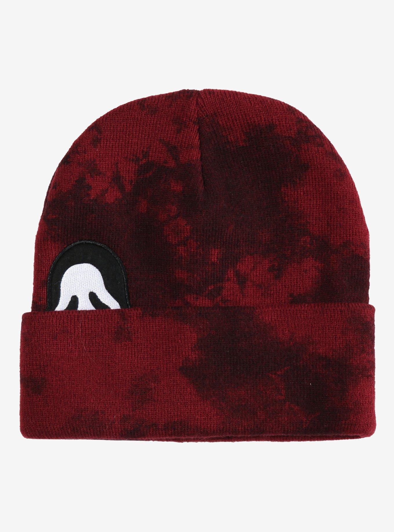 Ghost Face Peeking Red Wash Beanie, , hi-res