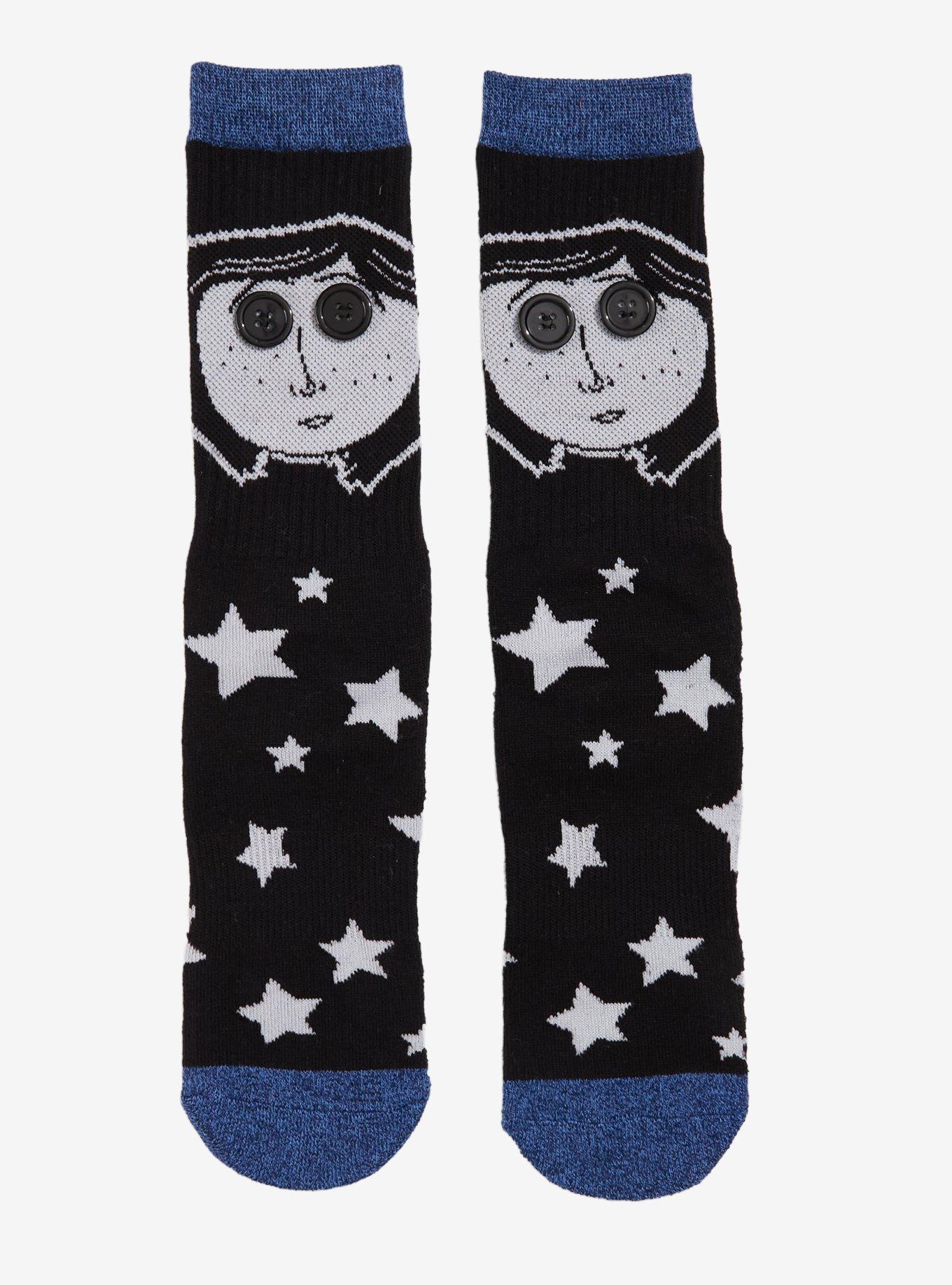 Coraline Button Eyes Coraline Allover Print Glow-in-the-Dark Crew Socks — BoxLunch Exclusive, , hi-res