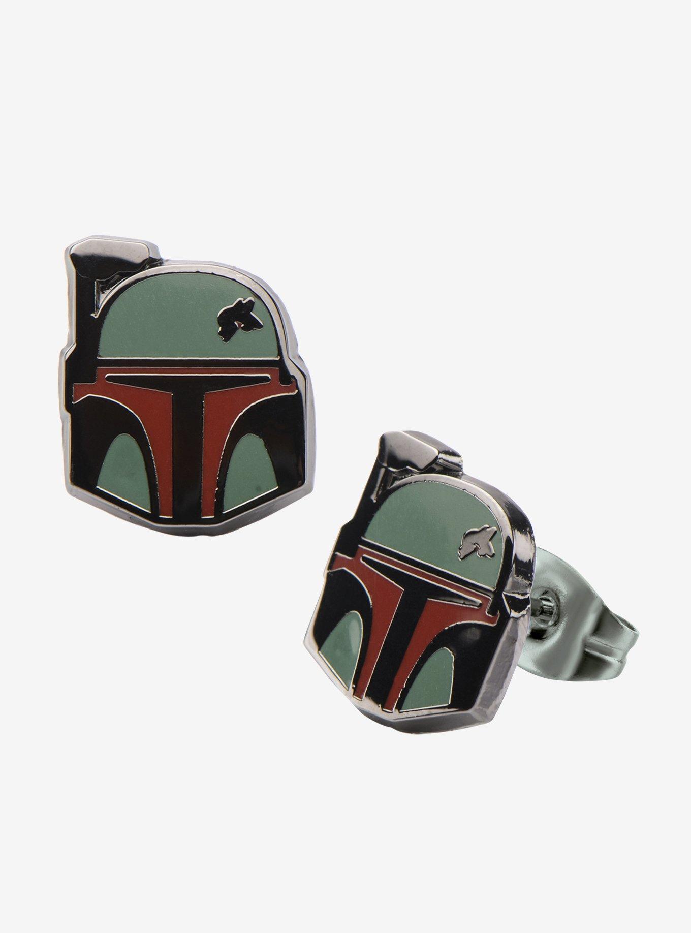 Star Wars Boba Fett Helmet Enamel Stud Earrings, , hi-res