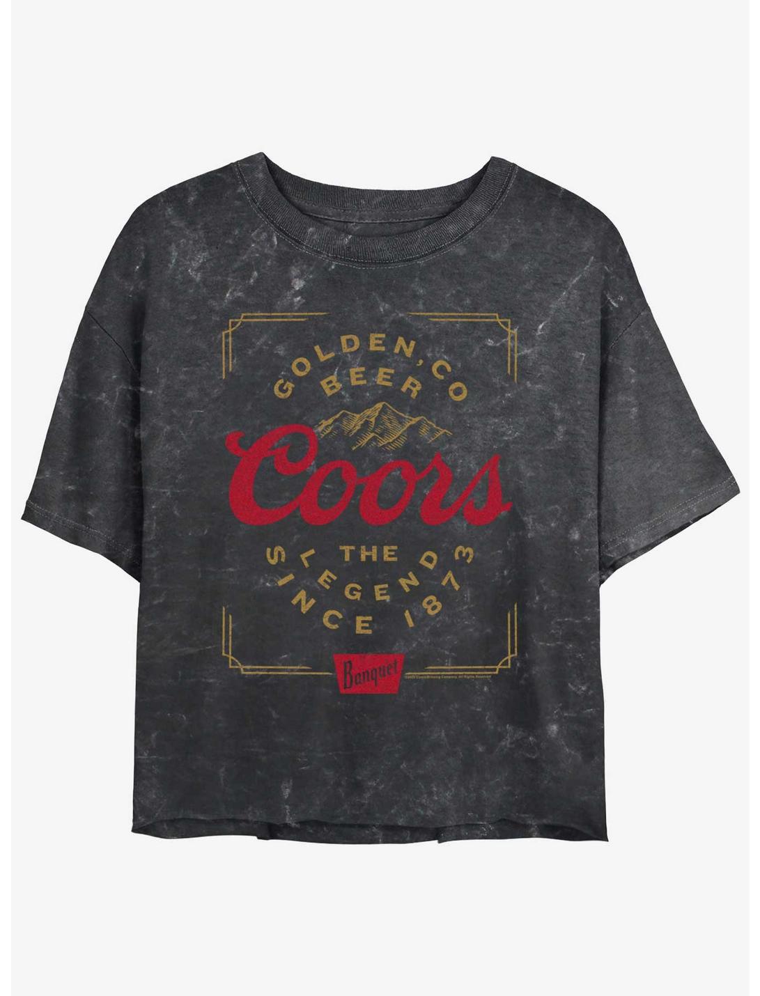 Coors Vintage Golden Beer Logo Mineral Wash Womens Crop T-Shirt, BLACK, hi-res