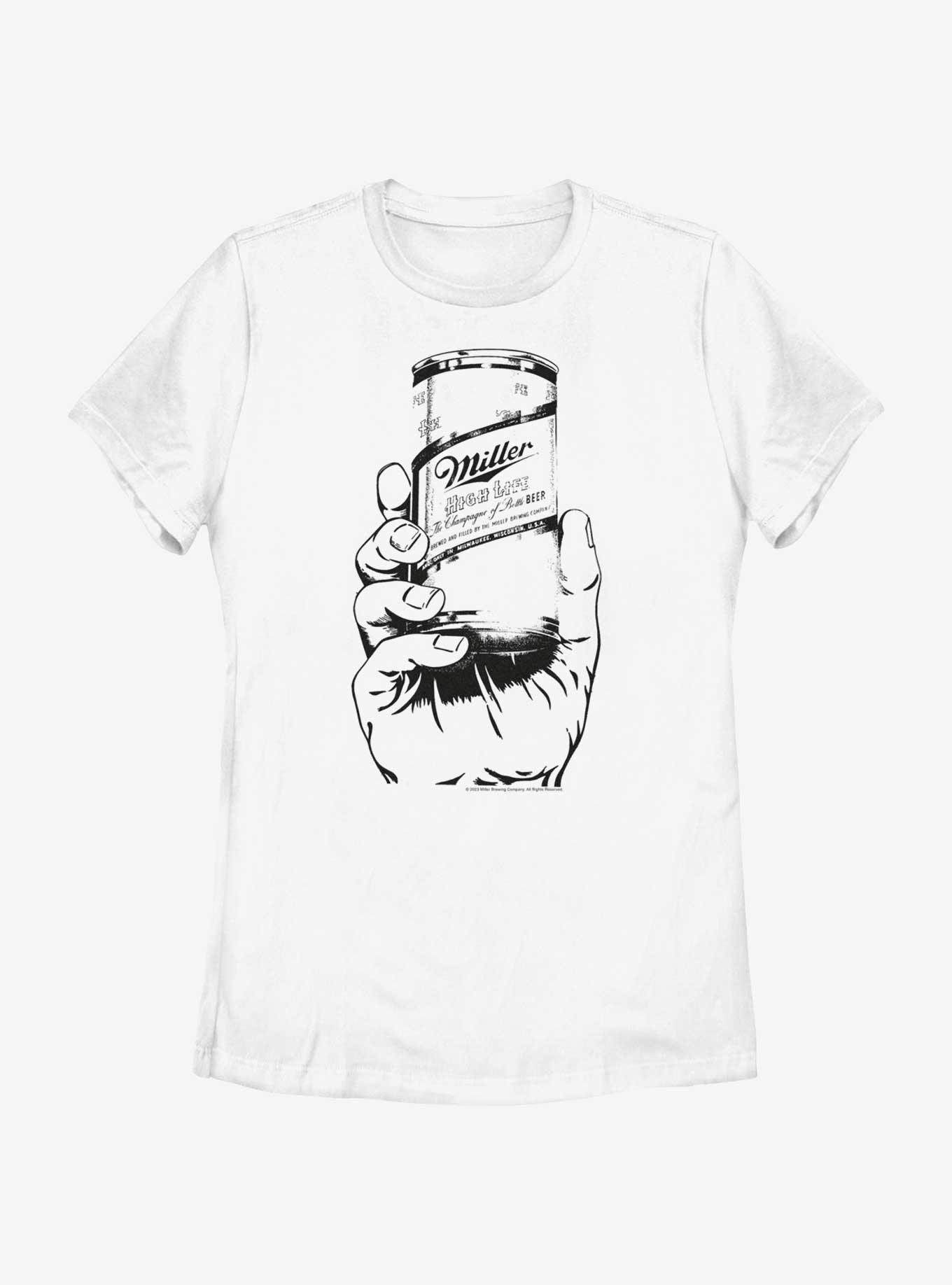 Miller Vintage Can In Hand Womens T-Shirt, WHITE, hi-res