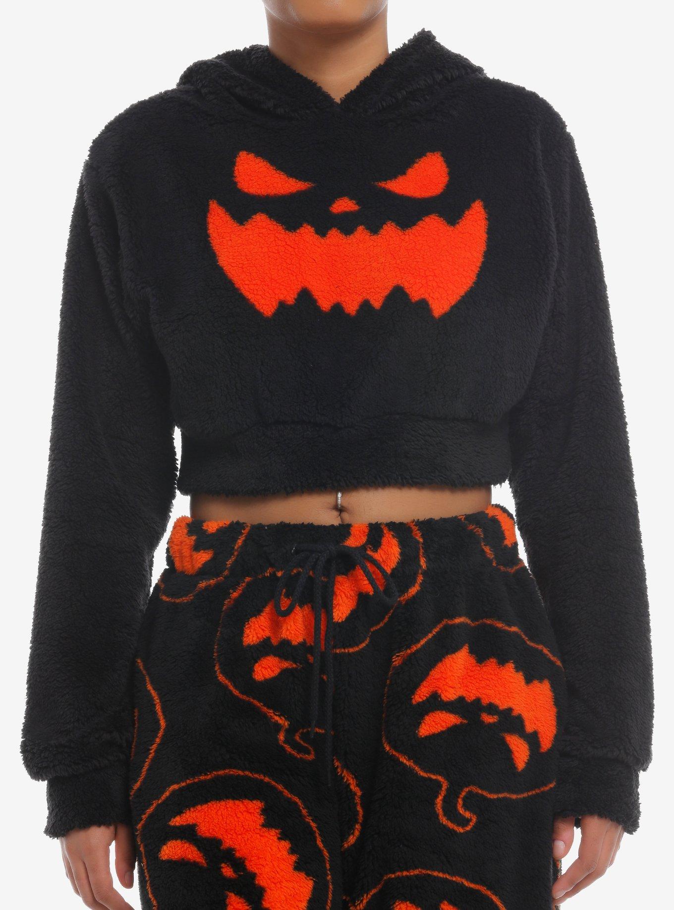 Black Pumpkin Girls Fuzzy Crop Hoodie