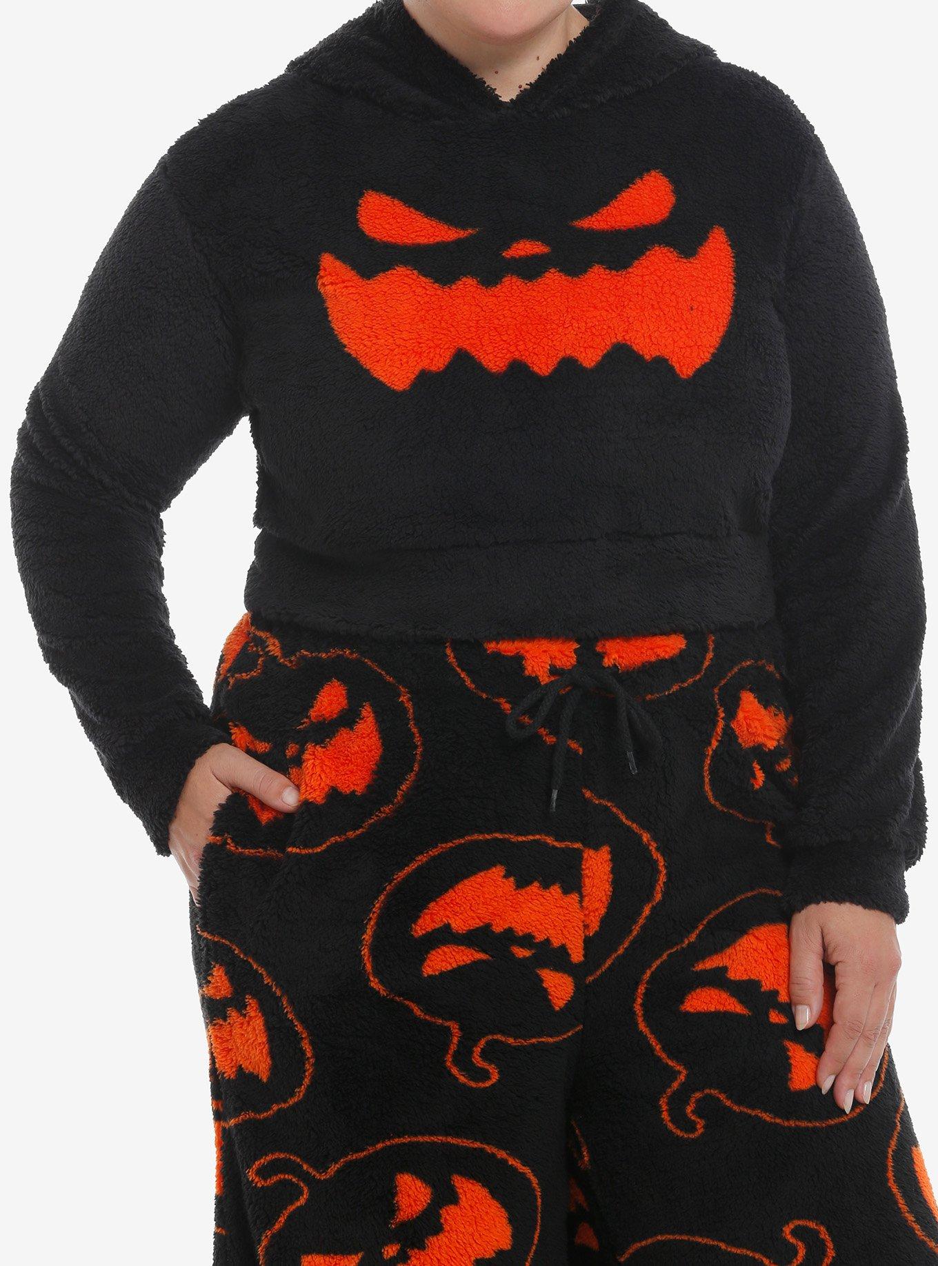 Black Pumpkin Girls Fuzzy Crop Hoodie Plus Size, , hi-res