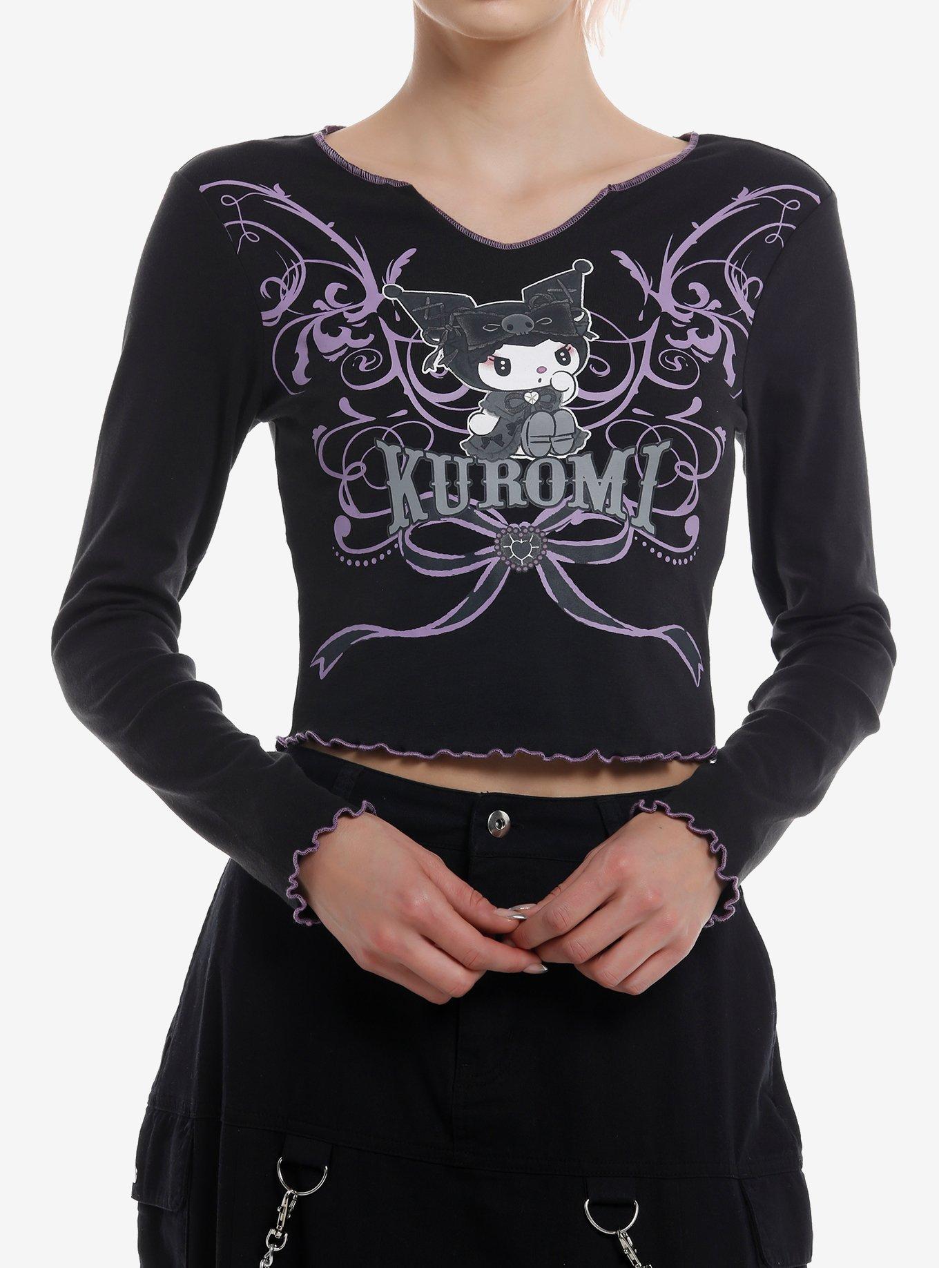 Kuromi Lolita Filigree Cropped Girls Long-Sleeve Top, , hi-res