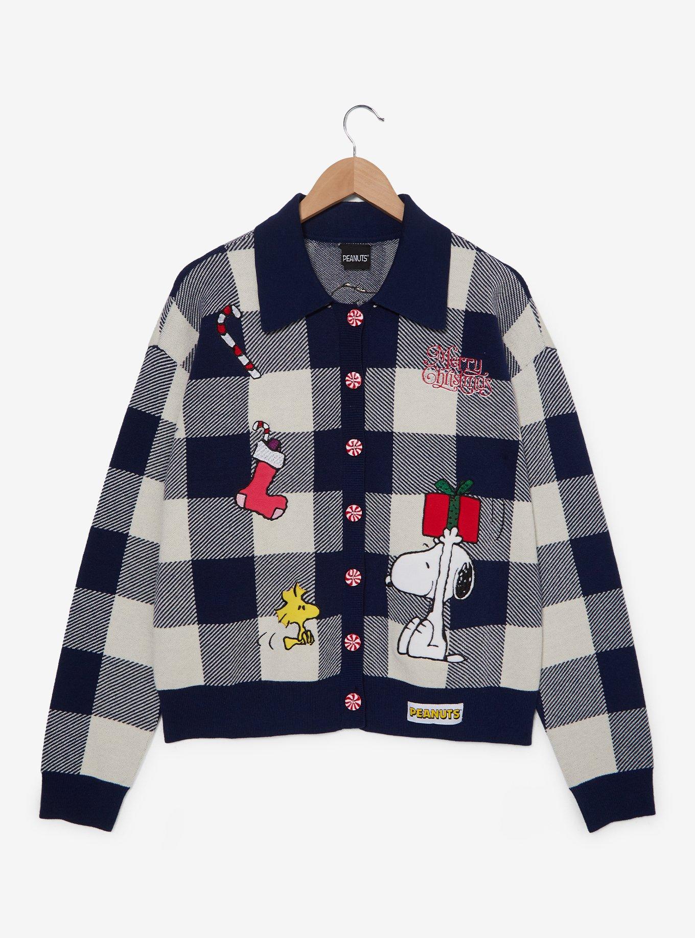 Peanuts Snoopy & Woodstock Holiday Women's Plus Size Cardigan - BoxLunch Exclusive, CHECKERED, hi-res