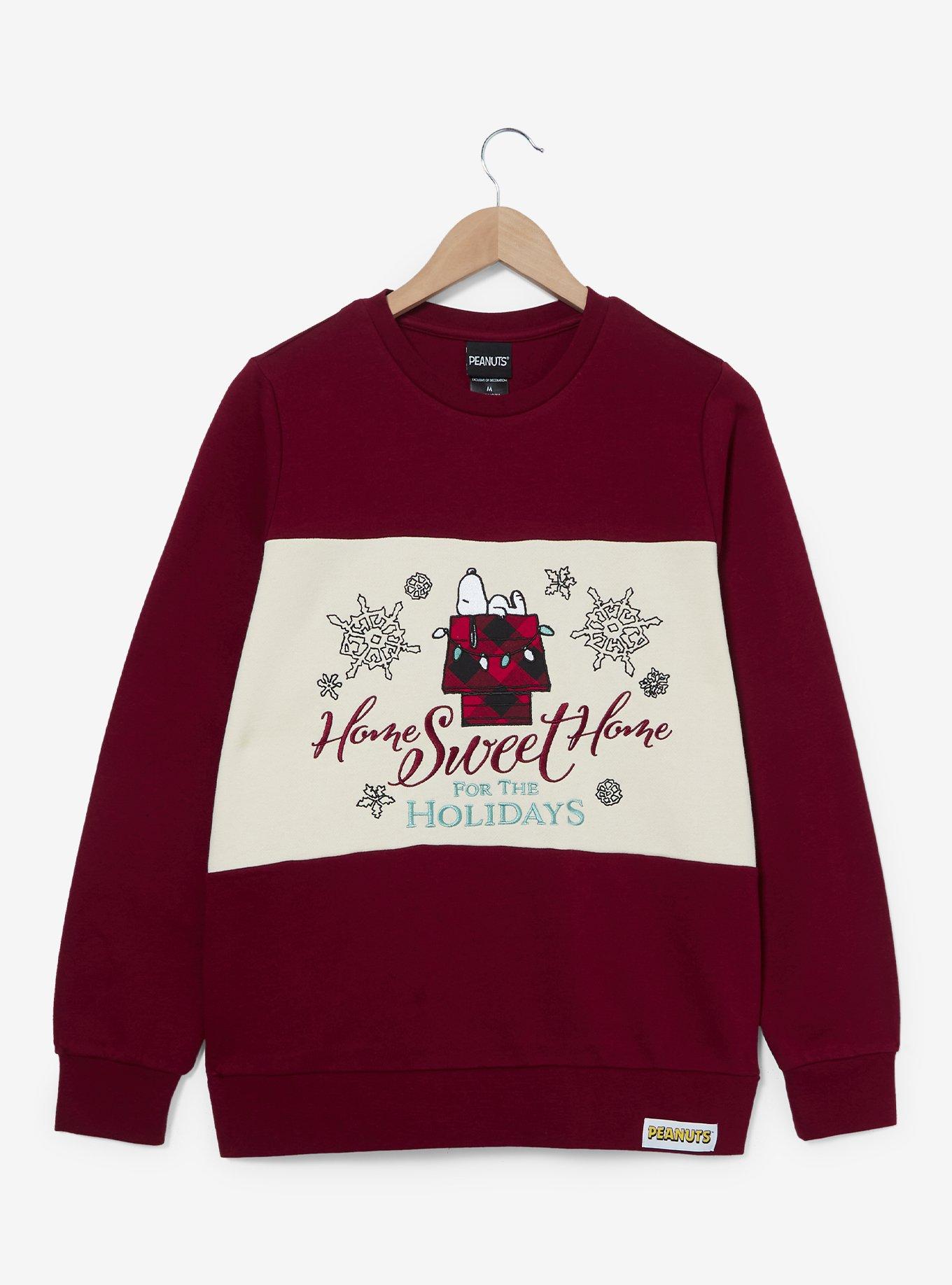 Peanuts Snoopy Snowflakes Women's Panel Crewneck - BoxLunch Exclusive, MAROON, hi-res