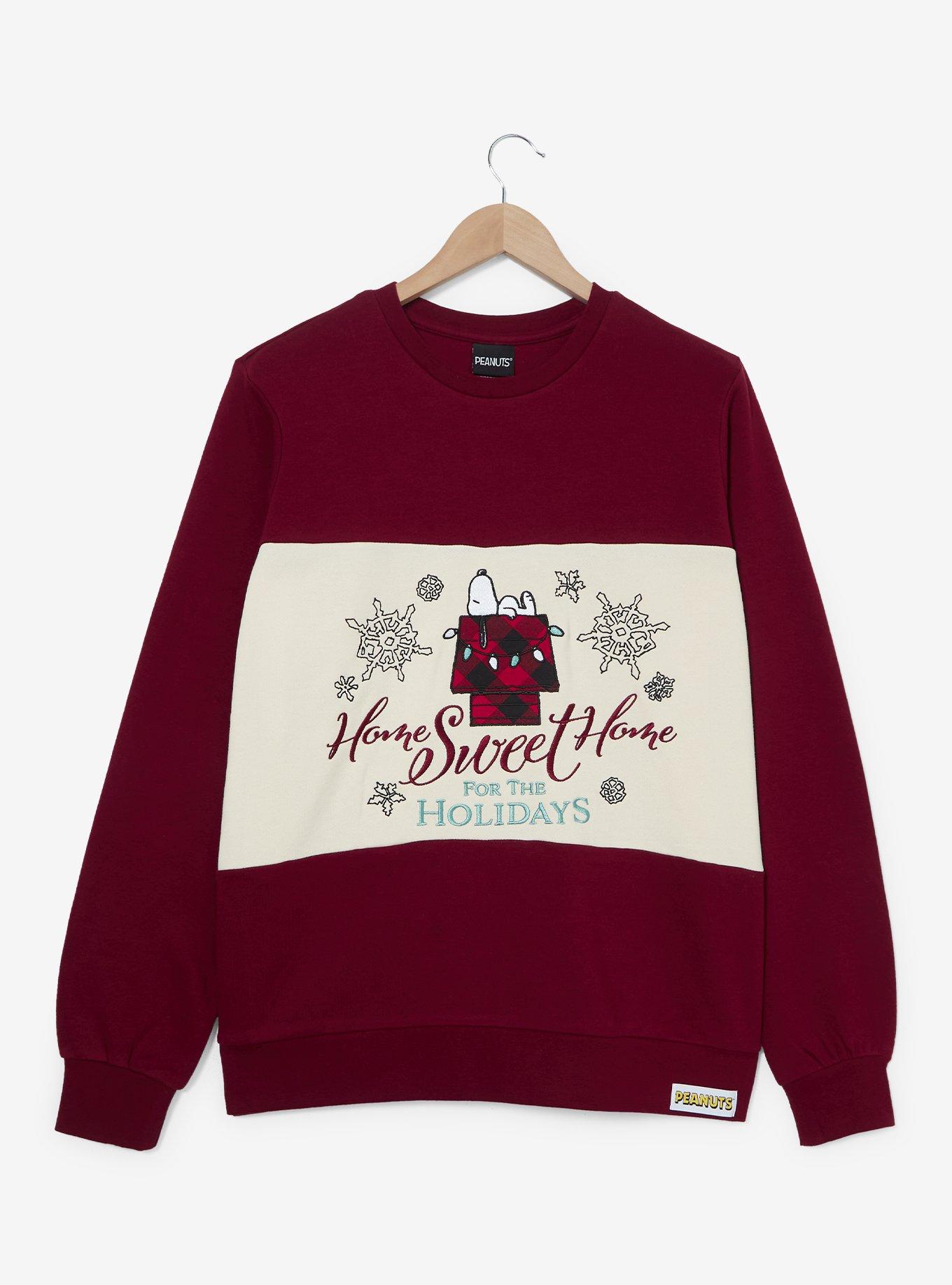 Peanuts Snoopy Snowflakes Women's Plus Size Panel Crewneck - BoxLunch Exclusive, MAROON, hi-res