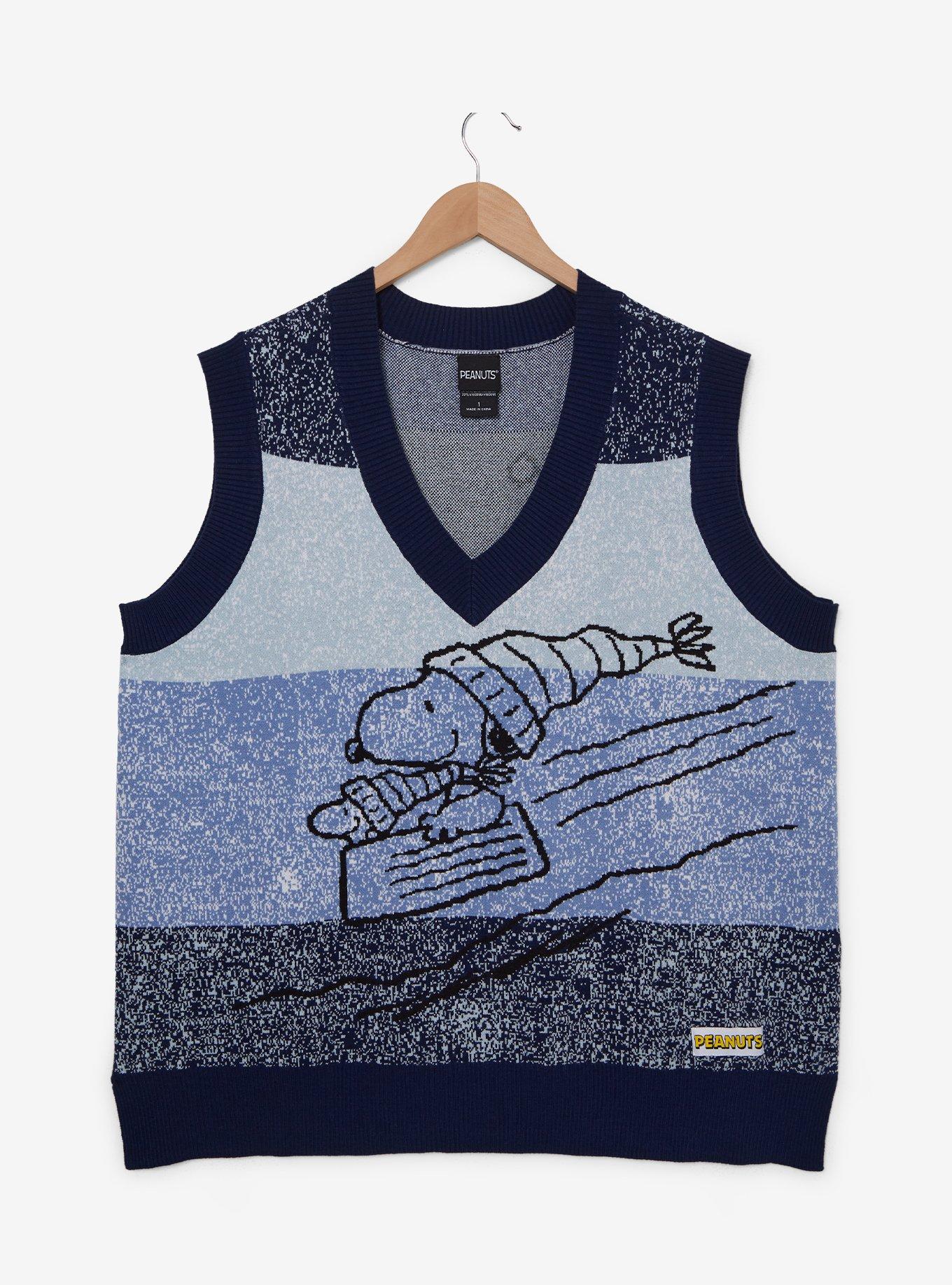 Peanuts Snoopy & Woodstock Sledding Plus Size Sweater Vest - BoxLunch Exclusive, STRIPE - BLUE, hi-res