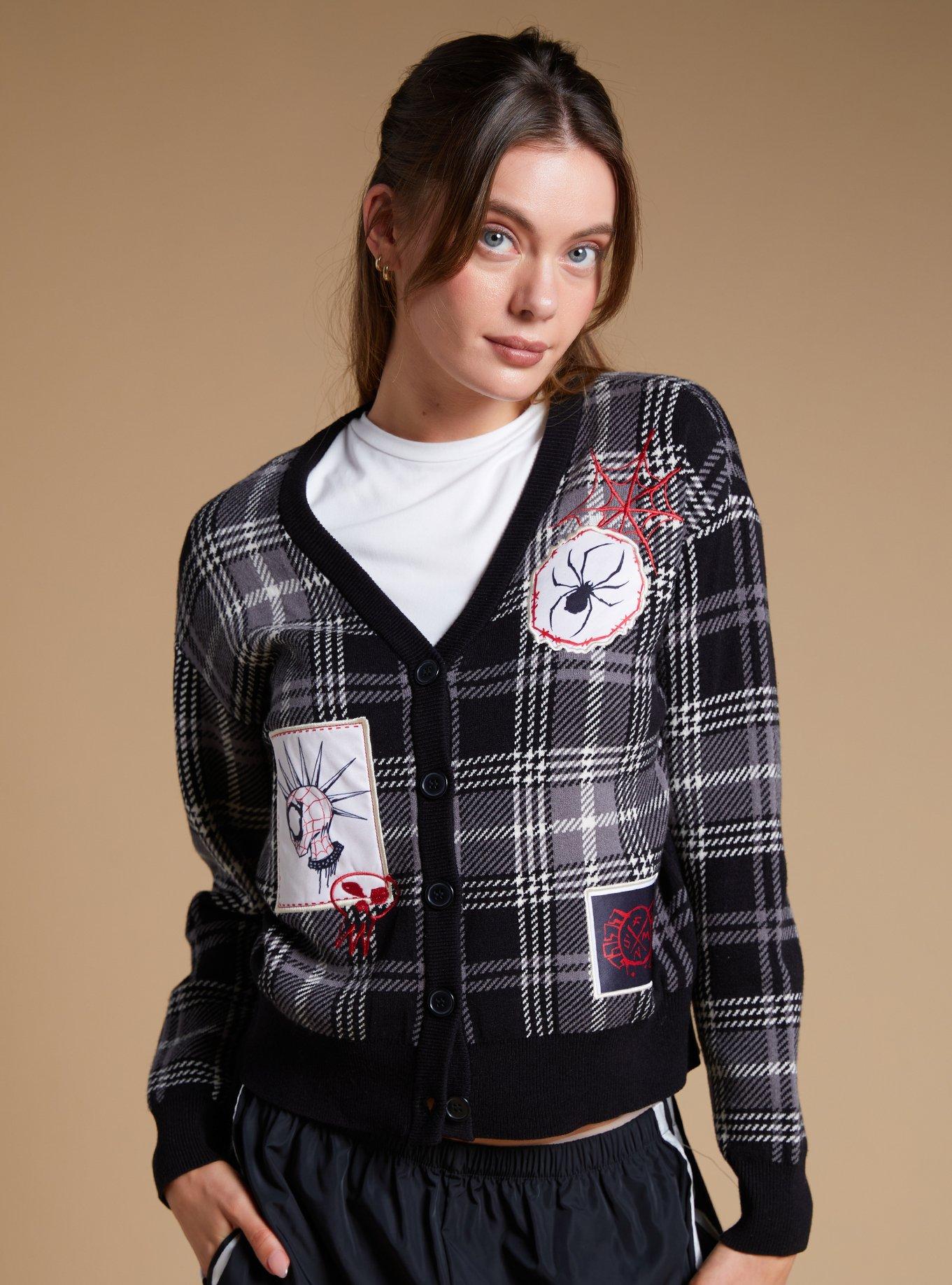 Marvel Spider-Man: Across the Spider-Verse Spider-Punk Icons Women's Cardigan - BoxLunch Exclusive, PLAID - GREY, hi-res