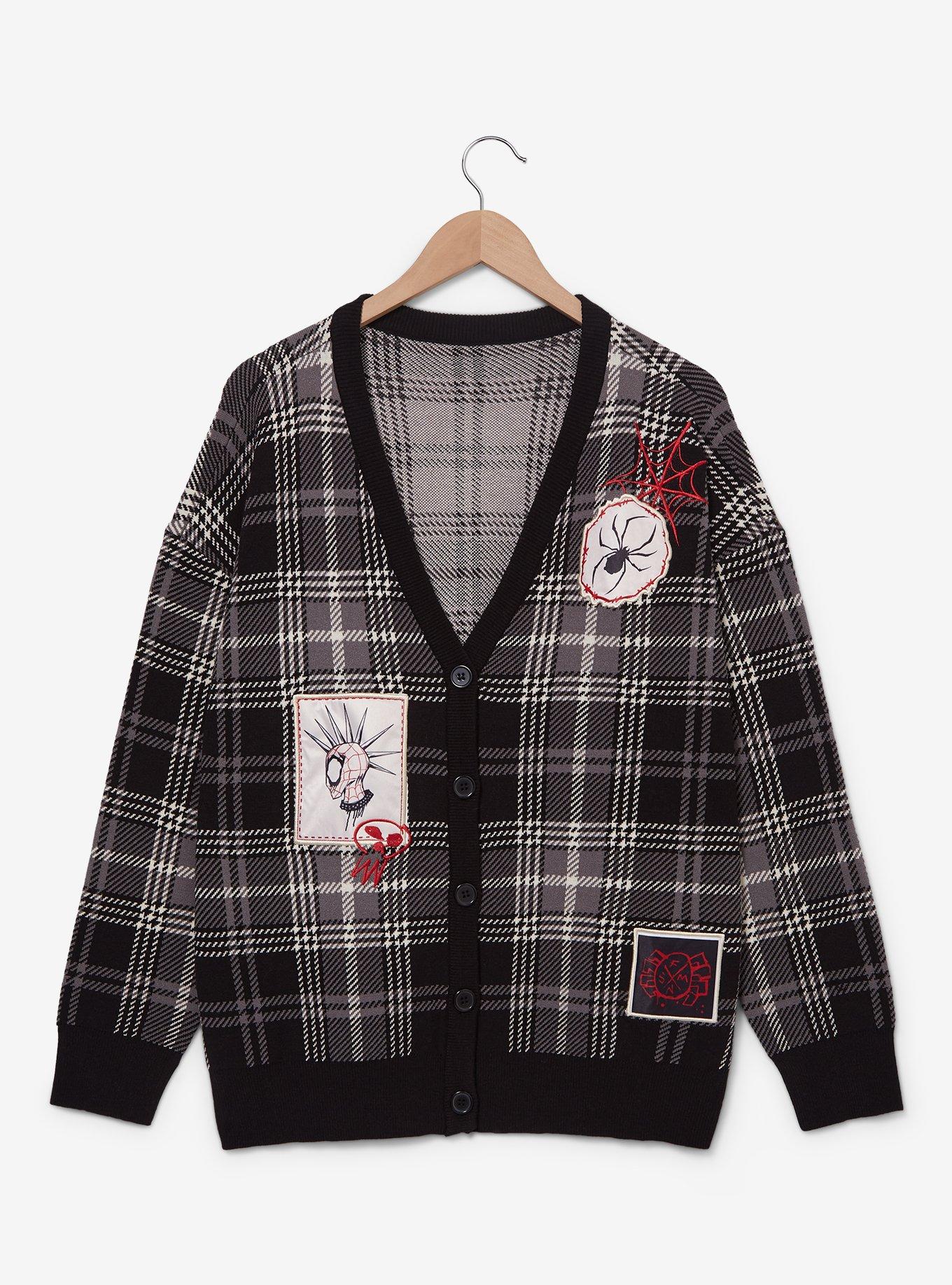 Marvel Spider-Man: Across the Spider-Verse Spider-Punk Icons Women's Plus Size Cardigan - BoxLunch Exclusive, PLAID - GREY, hi-res