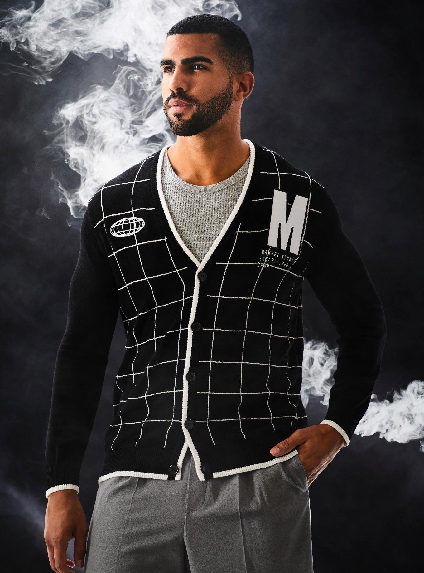 Marvel Studios Logo Grid Cardigan, BLACK, hi-res