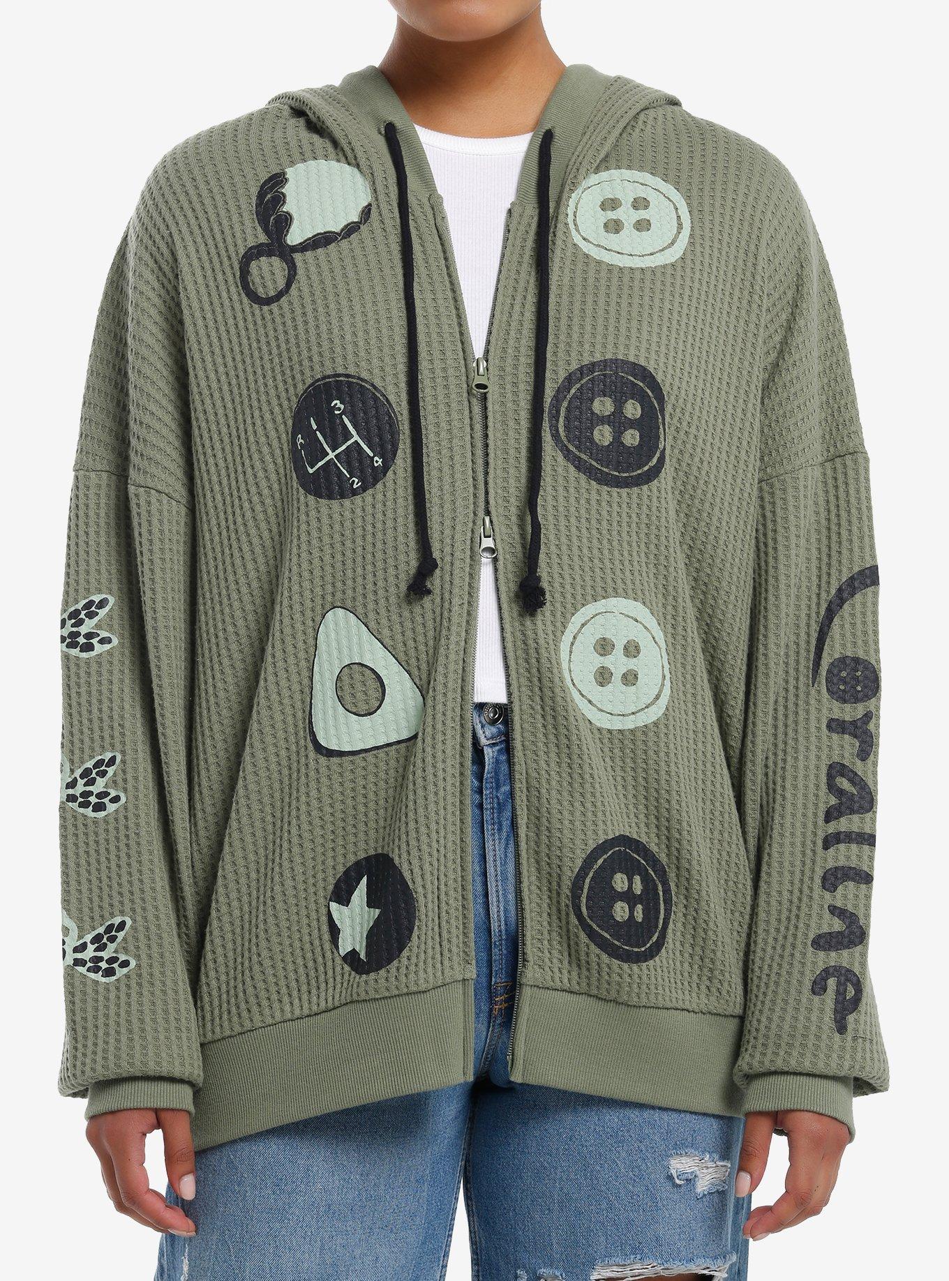 Coraline Buttons Girls Oversized Waffle Knit Hoodie Hot Topic