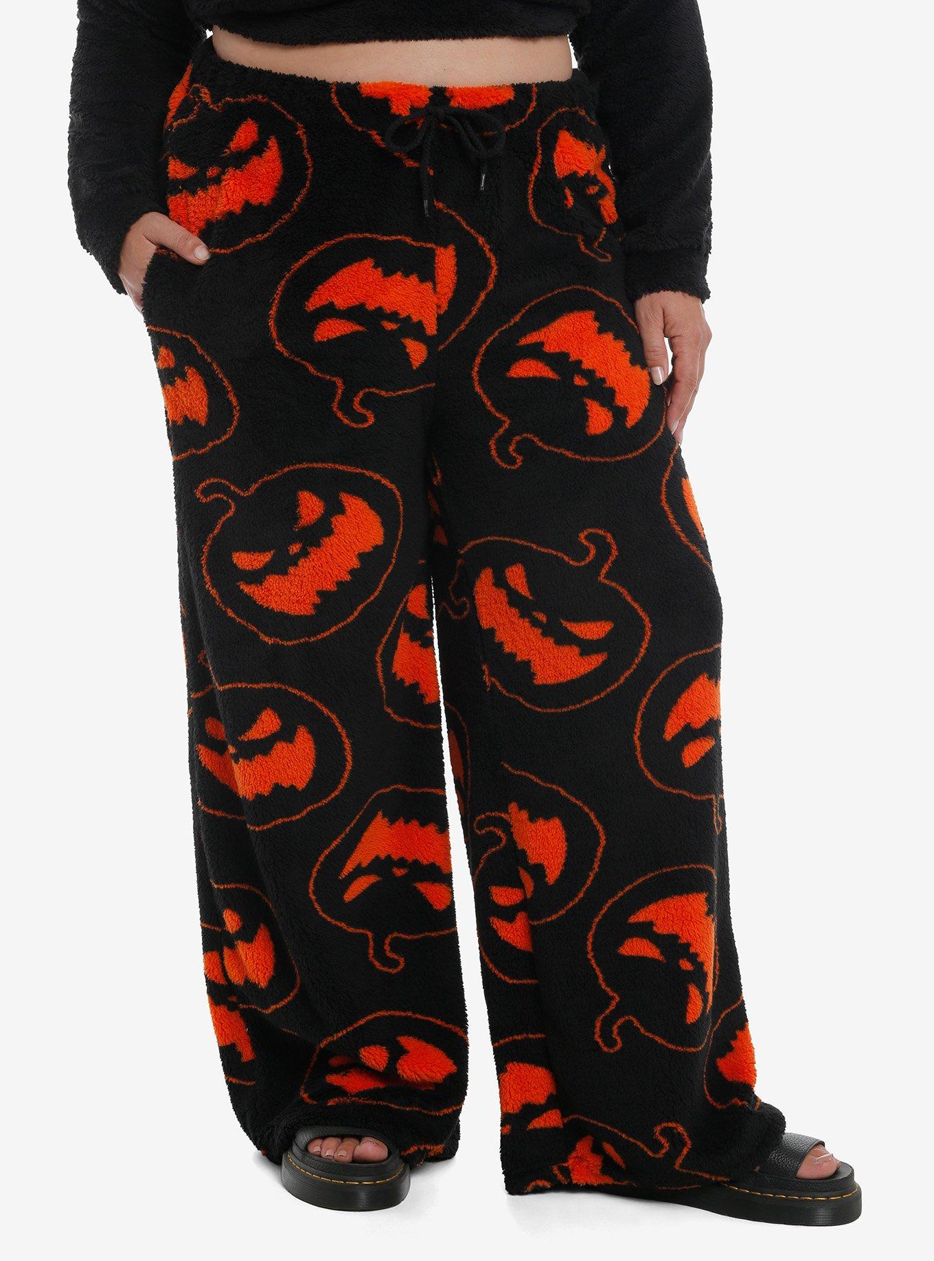 Black Pumpkin Girls Fuzzy Pajama Pants Plus Size, , hi-res