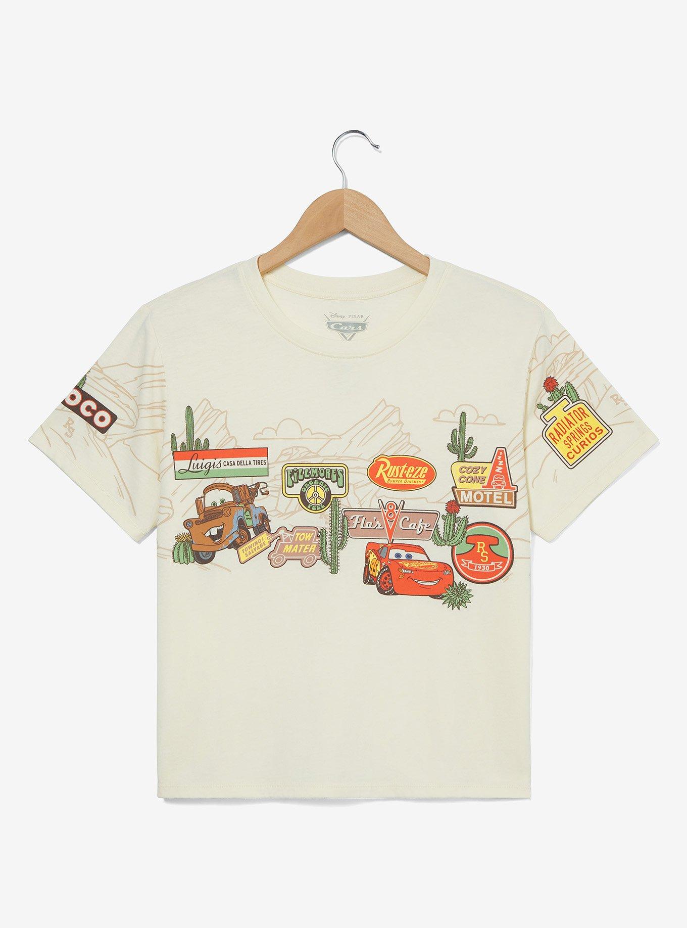 Disney Pixar Cars Radiator Springs Signs Women's Cropped T-Shirt - BoxLunch Exclusive