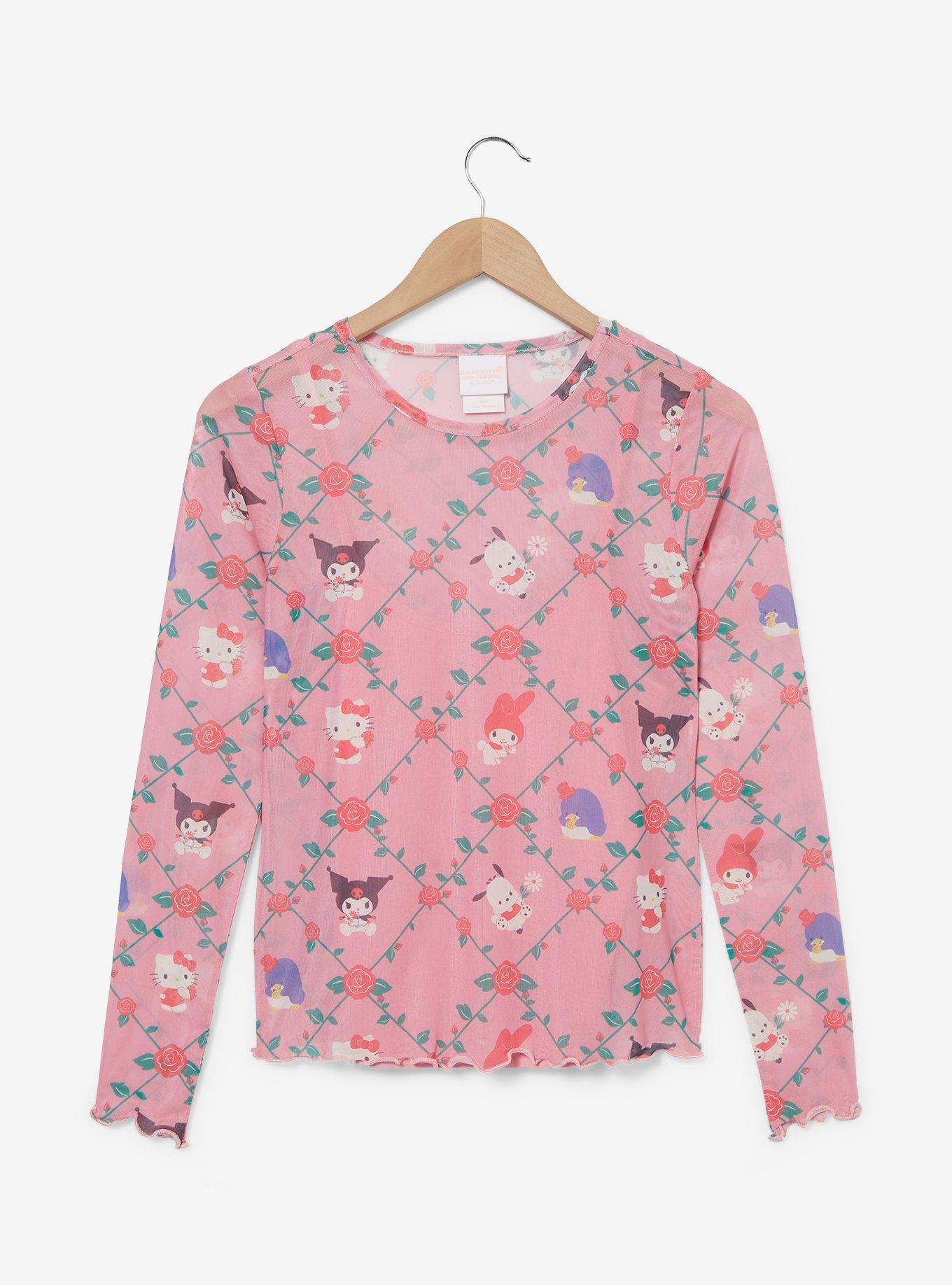 Sanrio Kuromi Mesh Layered Long Sleeve Women's T Shirt &mdash; BoxLunch Exclusive, PINK, hi-res