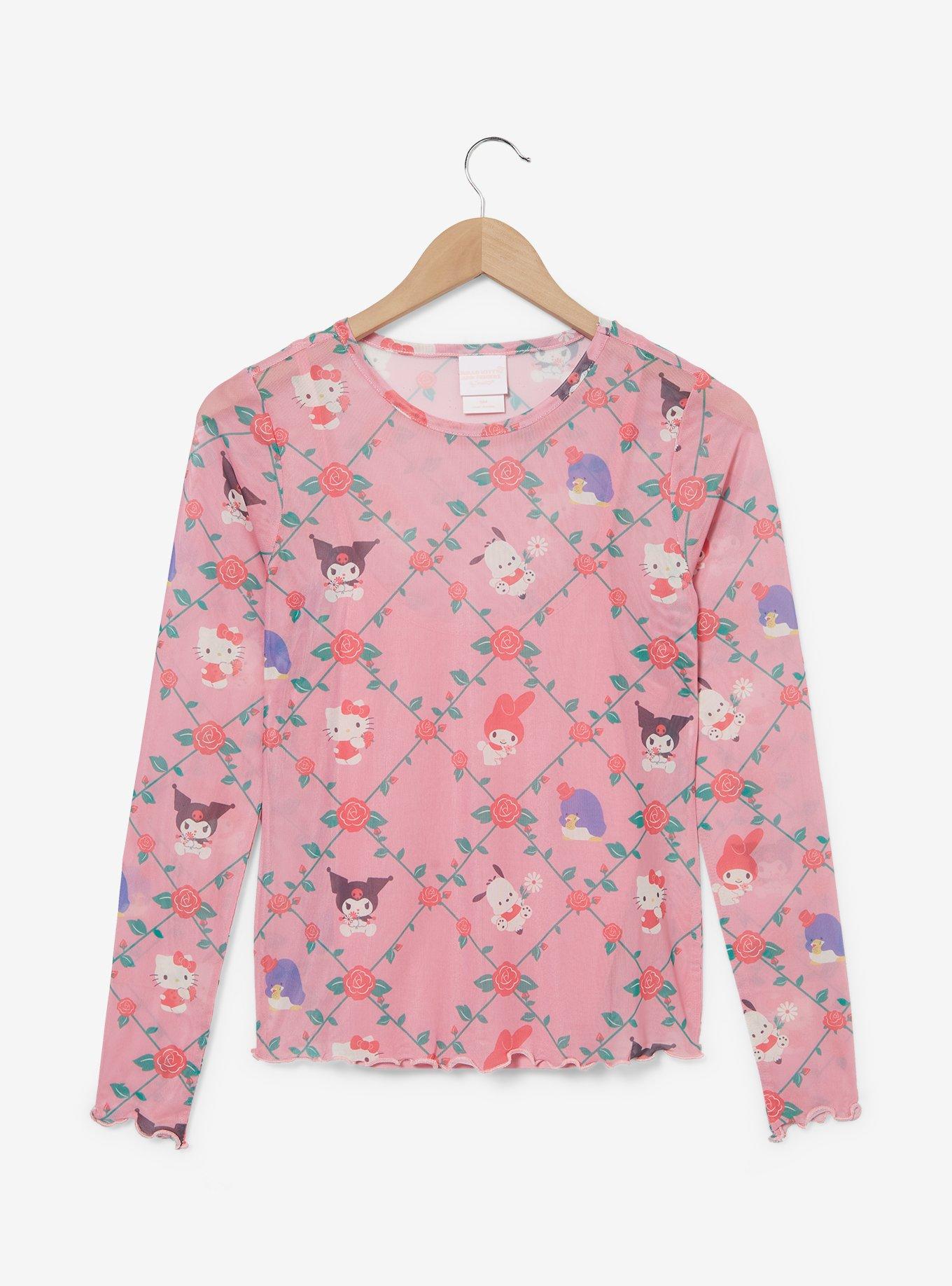 Sanrio Kuromi Mesh Layered Long Sleeve Women's T Shirt — BoxLunch Exclusive, PINK, hi-res