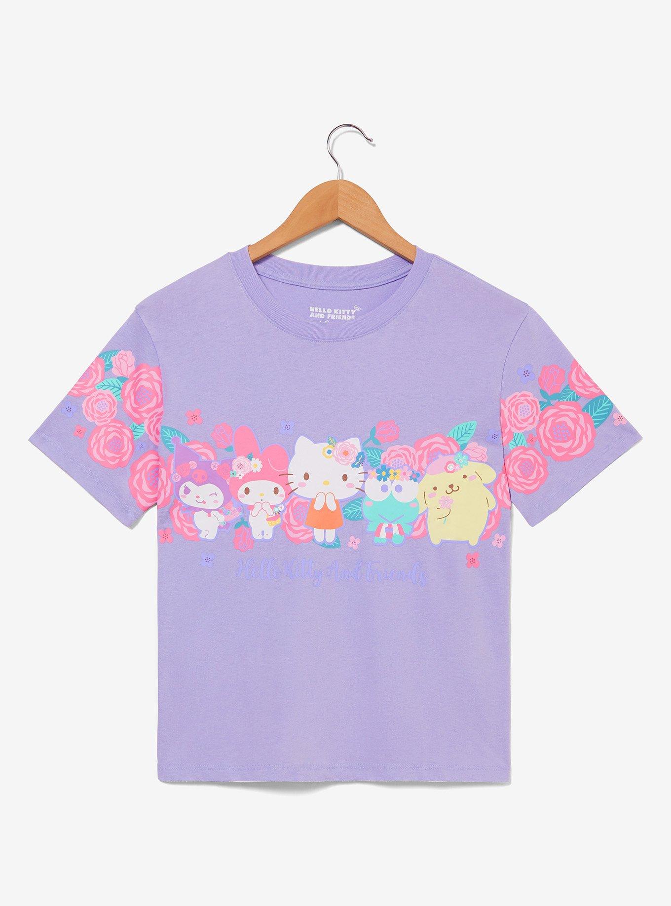 Sanrio Hello Kitty & Friends Floral Women's Cropped T-Shirt - BoxLunch Exclusive, MULTI, hi-res