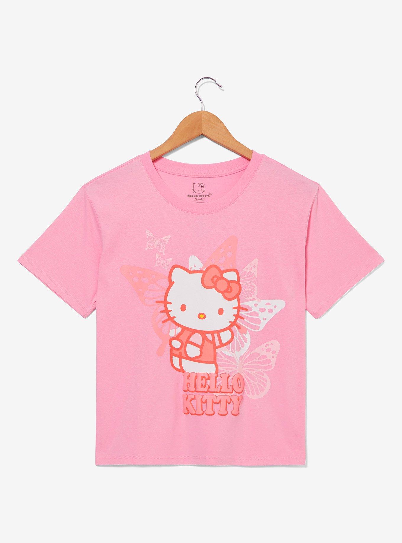 Sanrio Hello Kitty Butterfly Women's Cropped T-Shirt - BoxLunch Exclusive, MULTI, hi-res