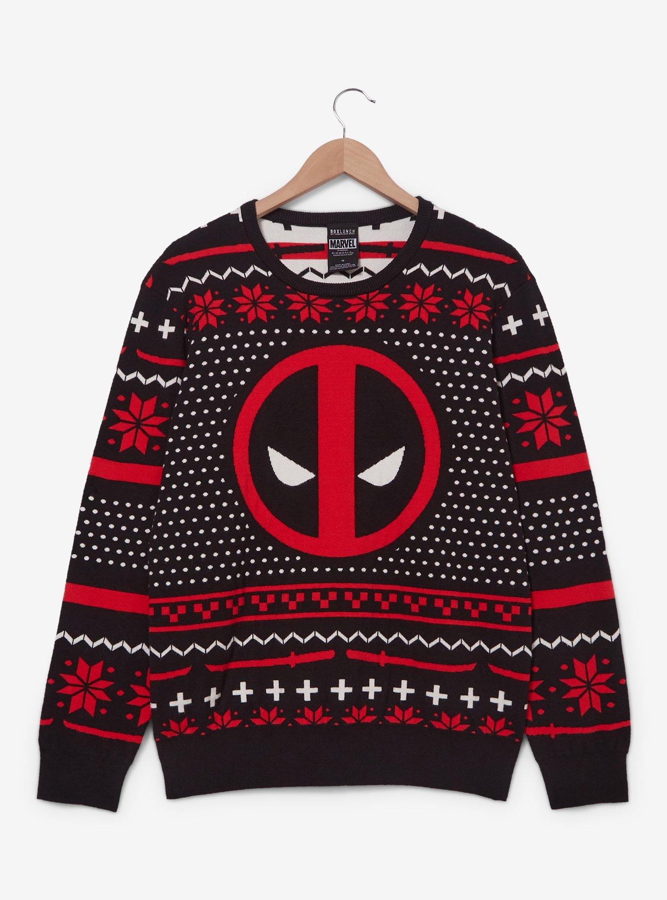 Marvel Deadpool Logo Patterned Holiday Sweater - BoxLunch Exclusive, , hi-res